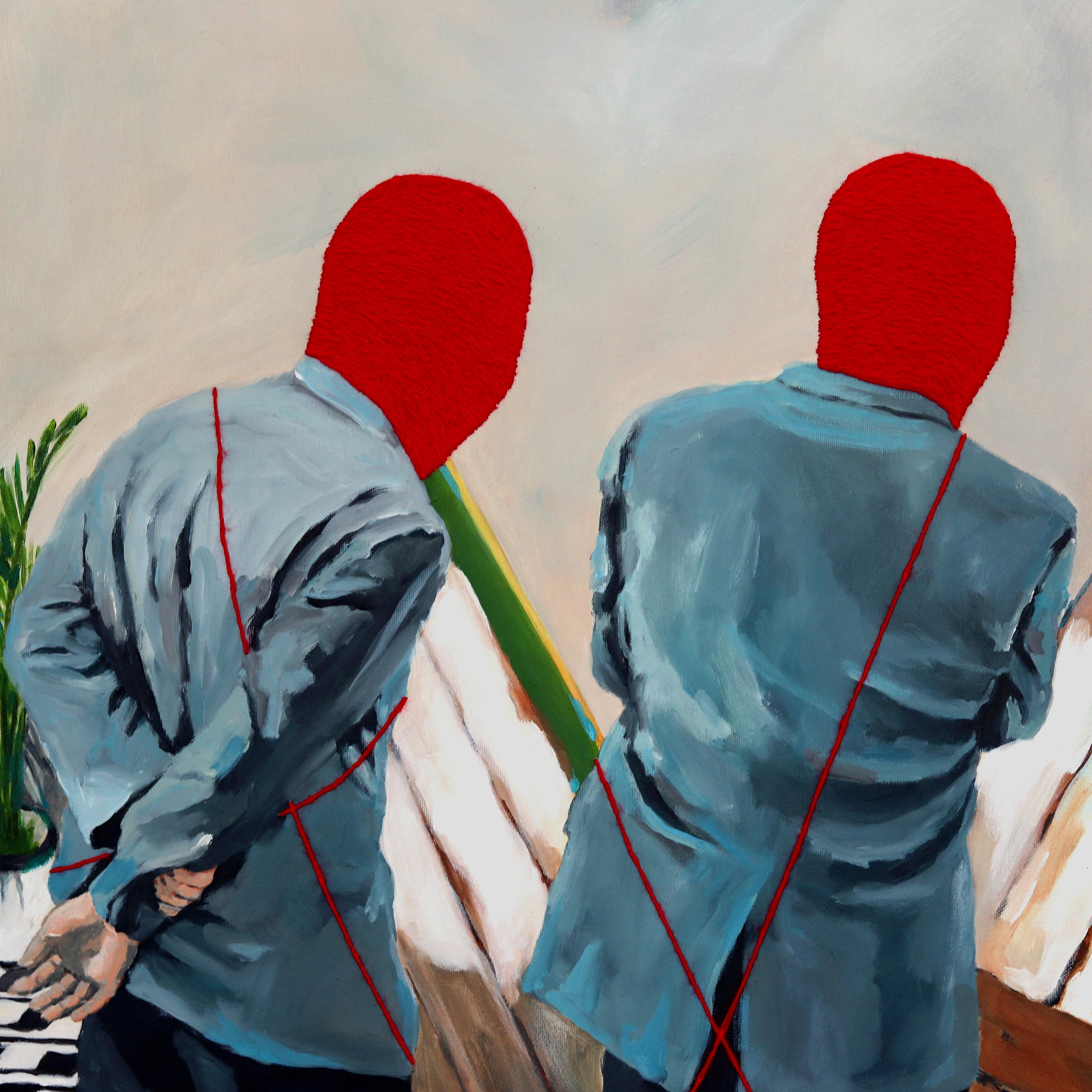 Three Row Boat - Original Surrealist Mixed Media on Canvas by Iqi Qoror For Sale 2