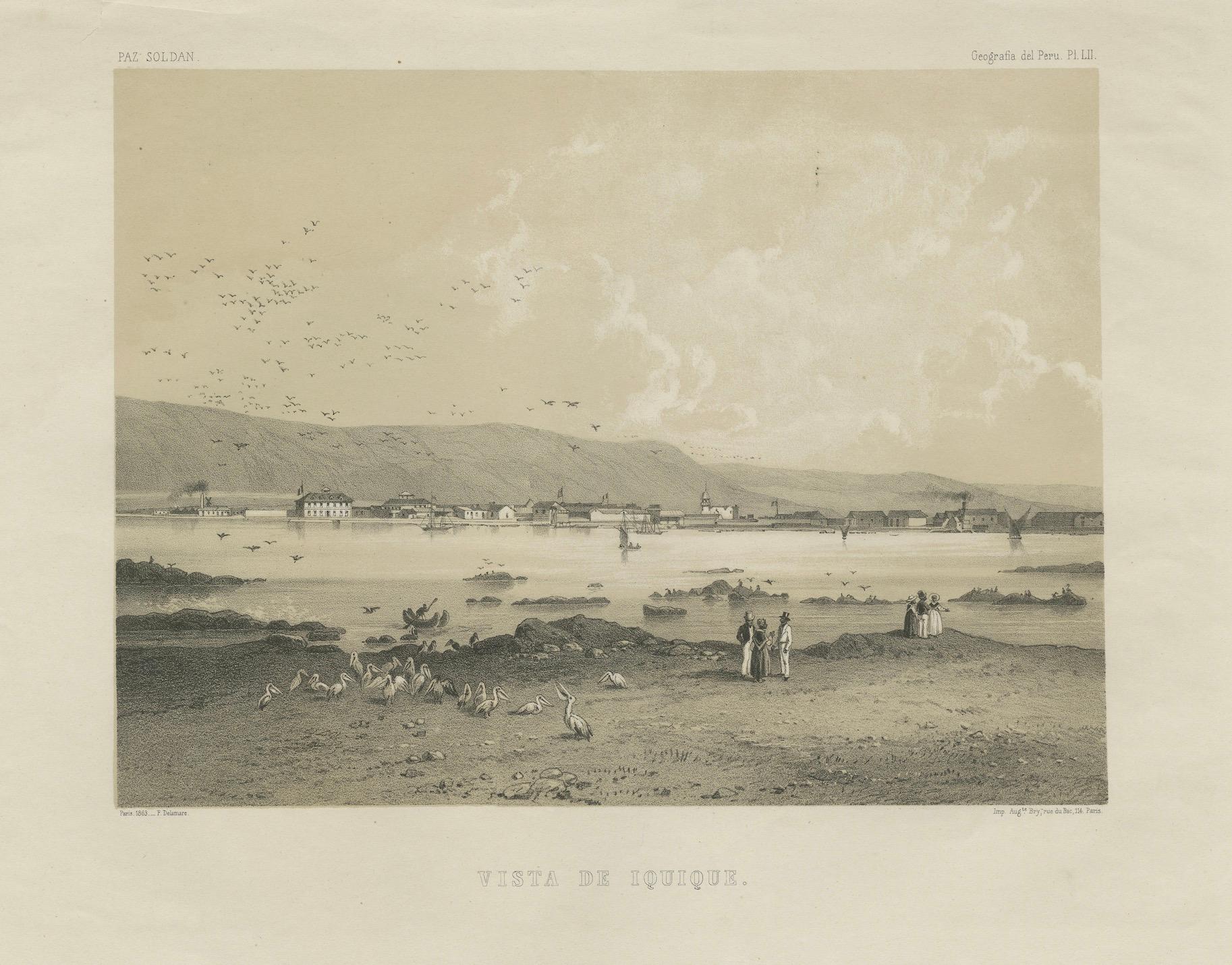 Iquique Peru (Now Chile) – Antique Coastal City Lithograph c.1865 For Sale 4