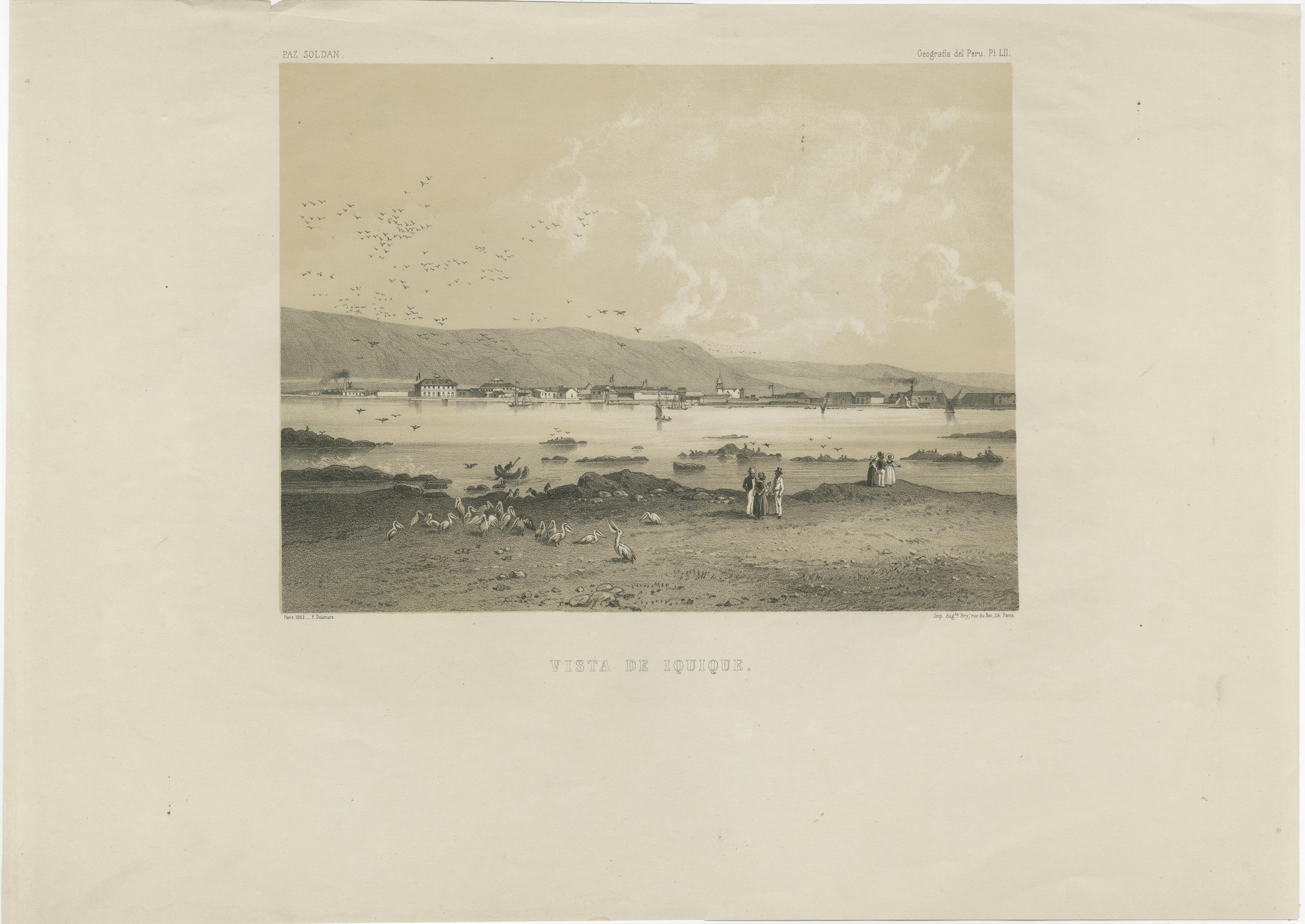 Iquique Peru (Now Chile) – Antique Coastal City Lithograph c.1865 For Sale 5