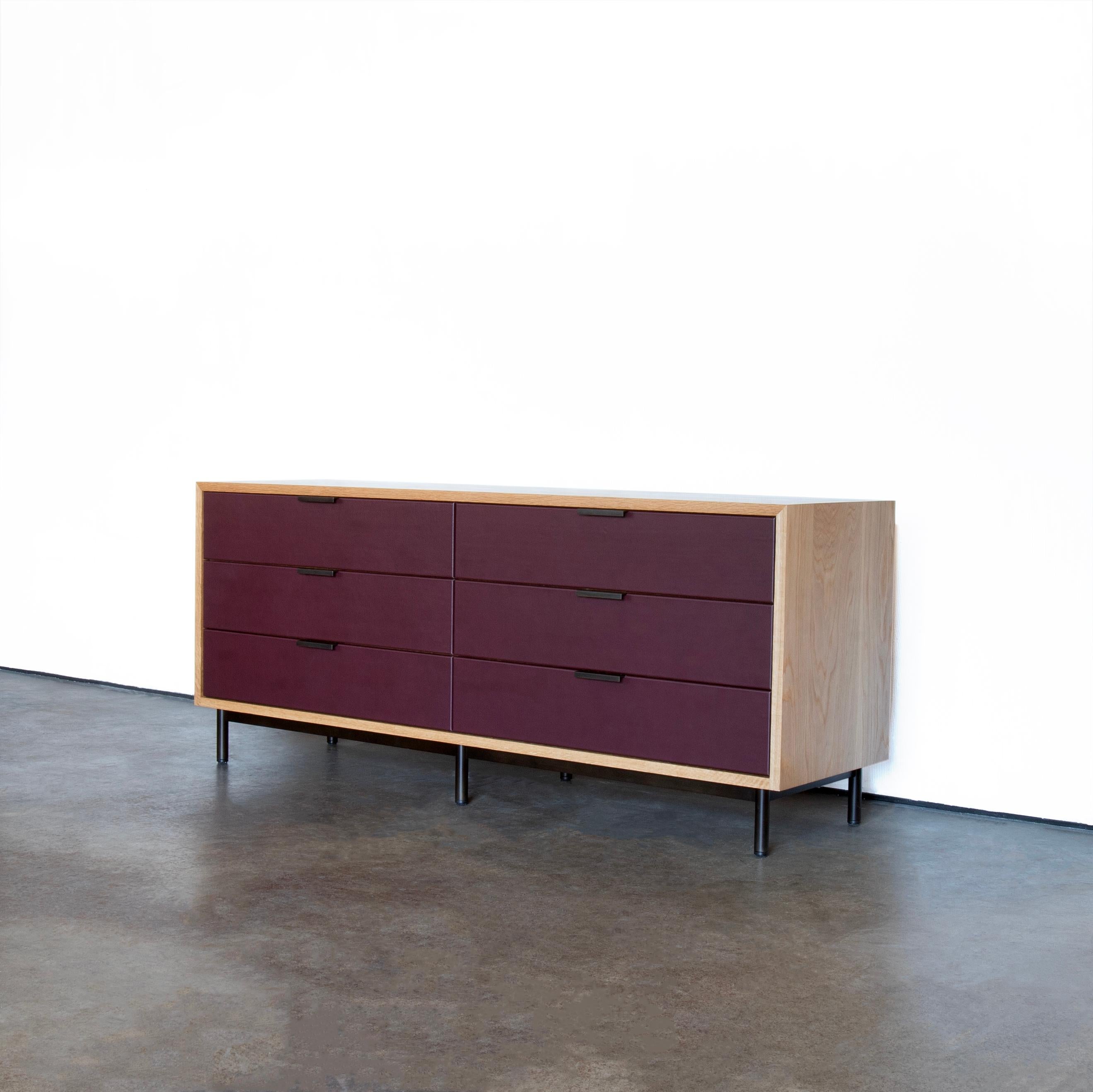 Modern Ira Solid Wood and Leather Dresser by Crump and Kwash For Sale