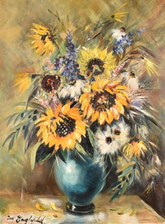 Summer Flowers - Large Mid Century British Still Life Oil Painting Woman Artist