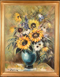Summer Flowers - Large Mid Century British Still Life Oil Painting Woman Artist