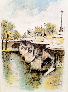 Canal y puente, litografía moderna de Ira Moskowitz