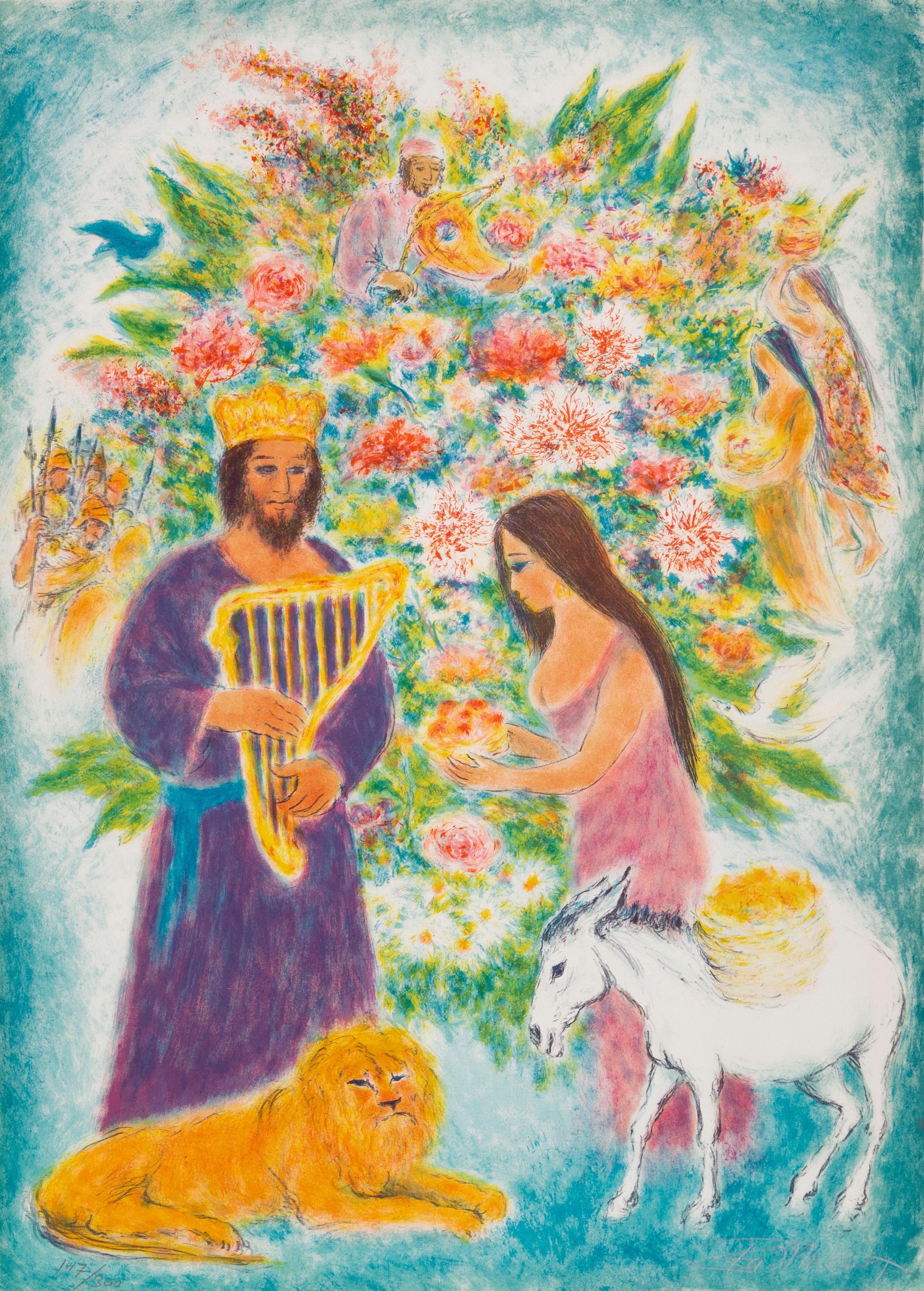  Ira Moskowitz, polaco/americano (1912 - 2001) -  David y Betsabé, Cartera: Cantar de los Cantares, Año: 1972, Medio: Litografía, firmada y numerada a lápiz, Edición: 300, Tamaño: 76,2 x 53,34 cm (30 x 21 pulg.) 
