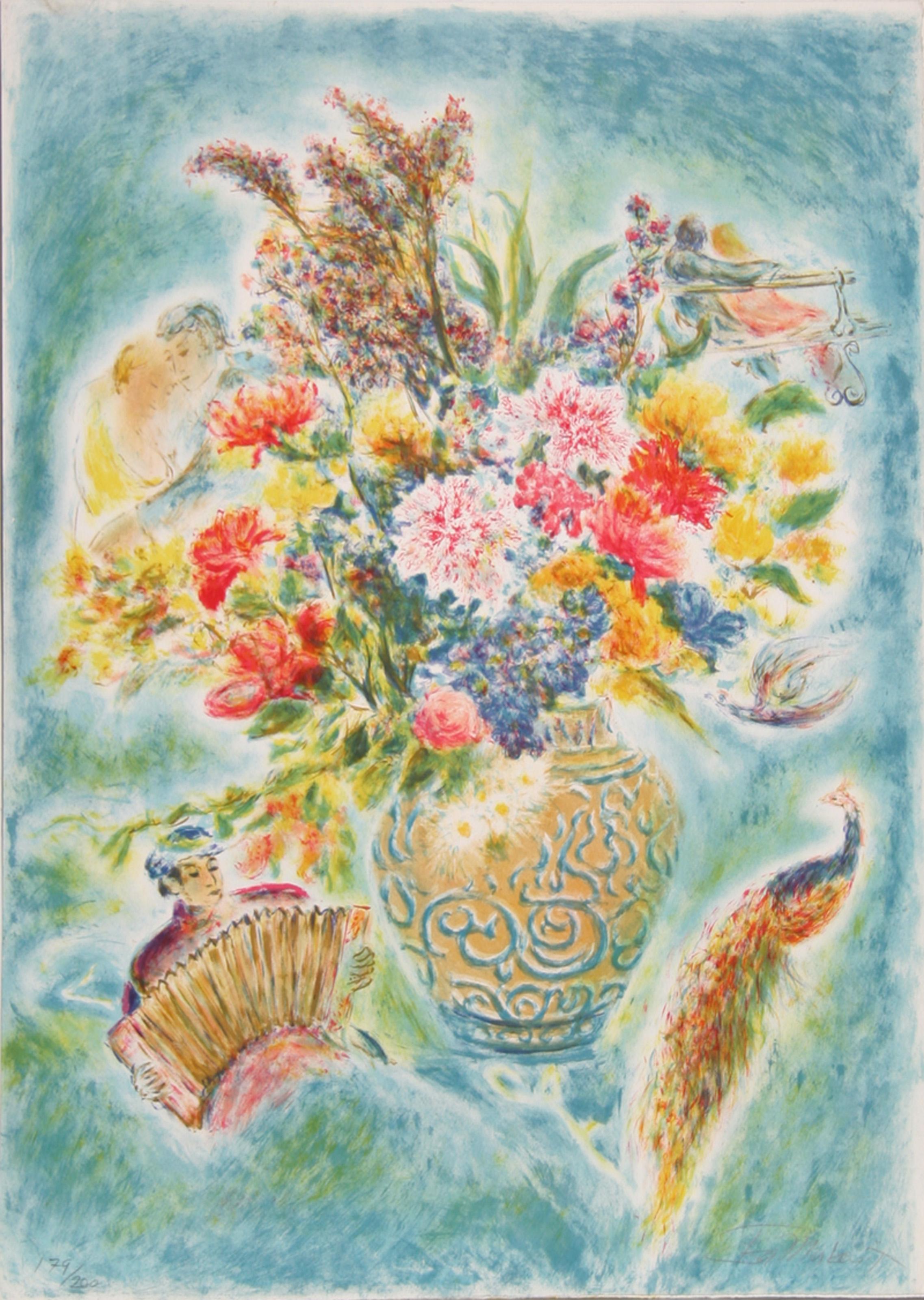 Ira Moskowitz, polacco/americano (1912-2001) -  Flowers 4, Anno: circa 1979, Medium: Litografia, firmata e numerata a matita, Edizione: 200, Dimensioni: 30 in. x 21.5 in. (76.2 cm x 54.61 cm), Descrizione: Questa colorata stampa di Ira Moskowitz
