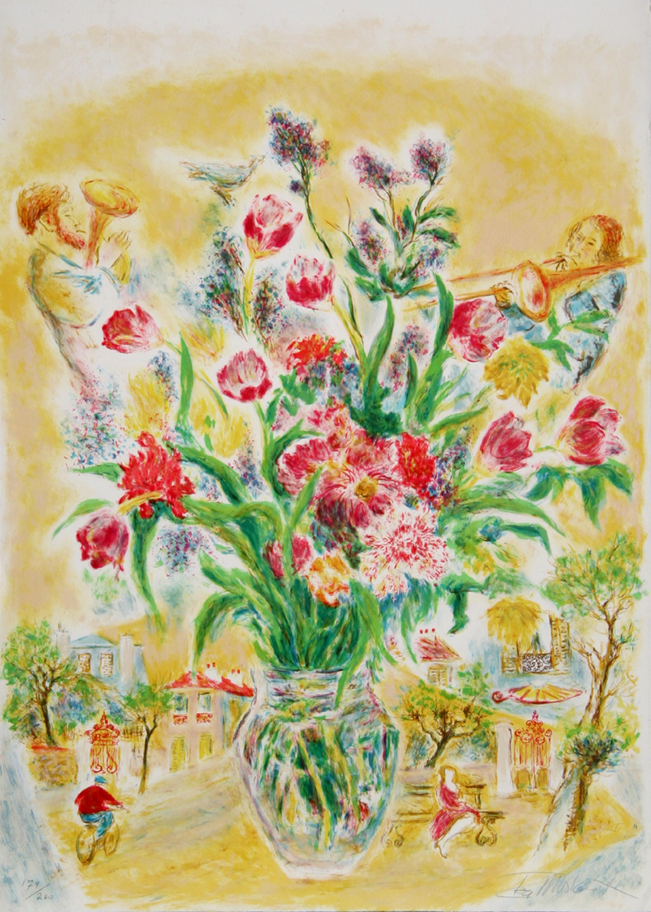 Ira Moskowitz, polacco/americano (1912-2001) -  Fiori 5, Anno: circa 1979, Medium: Litografia, firmata e numerata a matita, Edizione: 200, Dimensioni: 30 in. x 21.5 in. (76.2 cm x 54.61 cm), Descrizione: La vivida rappresentazione di Ira Moskowitz