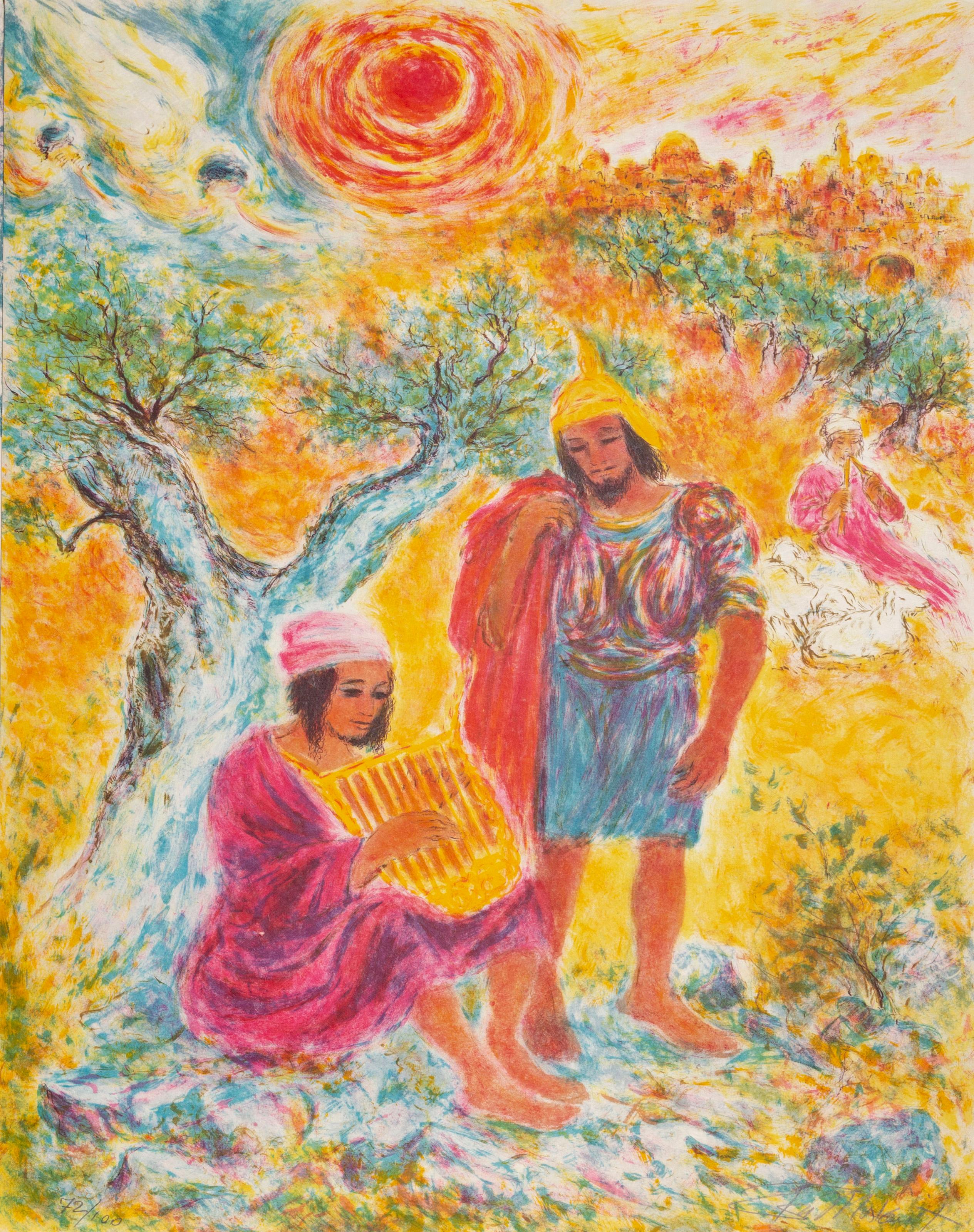 Ira Moskowitz, polacco/americano (1912-2001) -  Suonatrice d'arpa sotto l'albero, Portfolio: Cantico dei Cantici, Anno: 1972, Medium: Litografia, firmato e numerato a matita, Edizione: 100, Dimensioni: 30 x 21 pollici (76.2 x 53.34 cm) 
