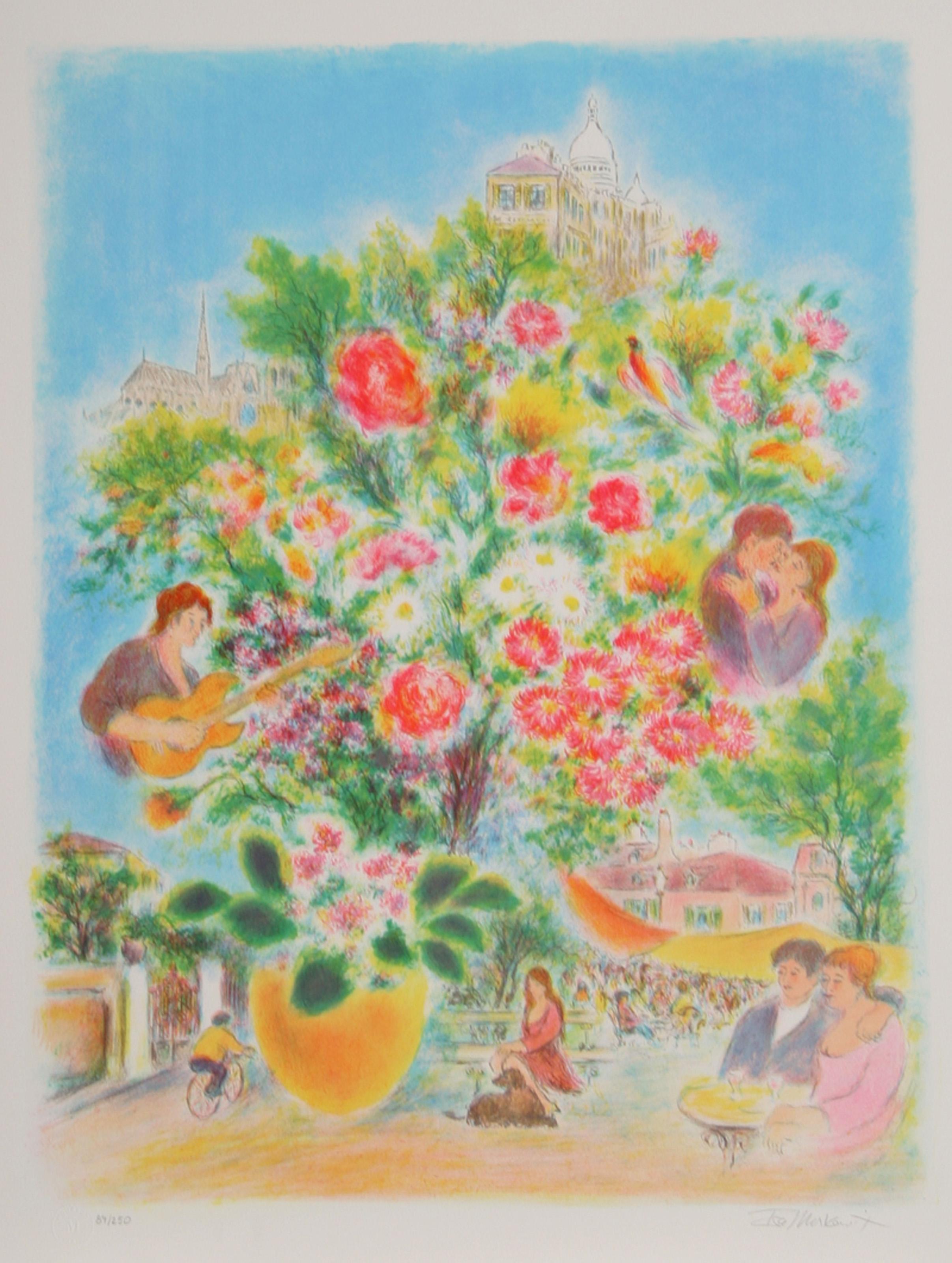 Ira Moskowitz, polacco/americano (1912-2001) -  L'Amour, Anno: circa 1979, Medium: Litografia, firmata e numerata a matita, Edizione: 250, Dimensioni: 33 in. x 24 in. (83.82 cm x 60.96 cm), Descrizione: In questa colorata stampa di Ira Moskowitz,