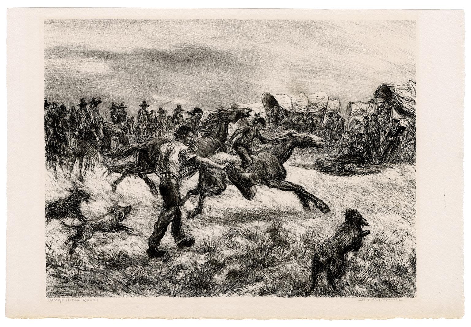 'Navajo Horse Race' — 1940s Southwest Regionalism - Print by Ira Moskowitz