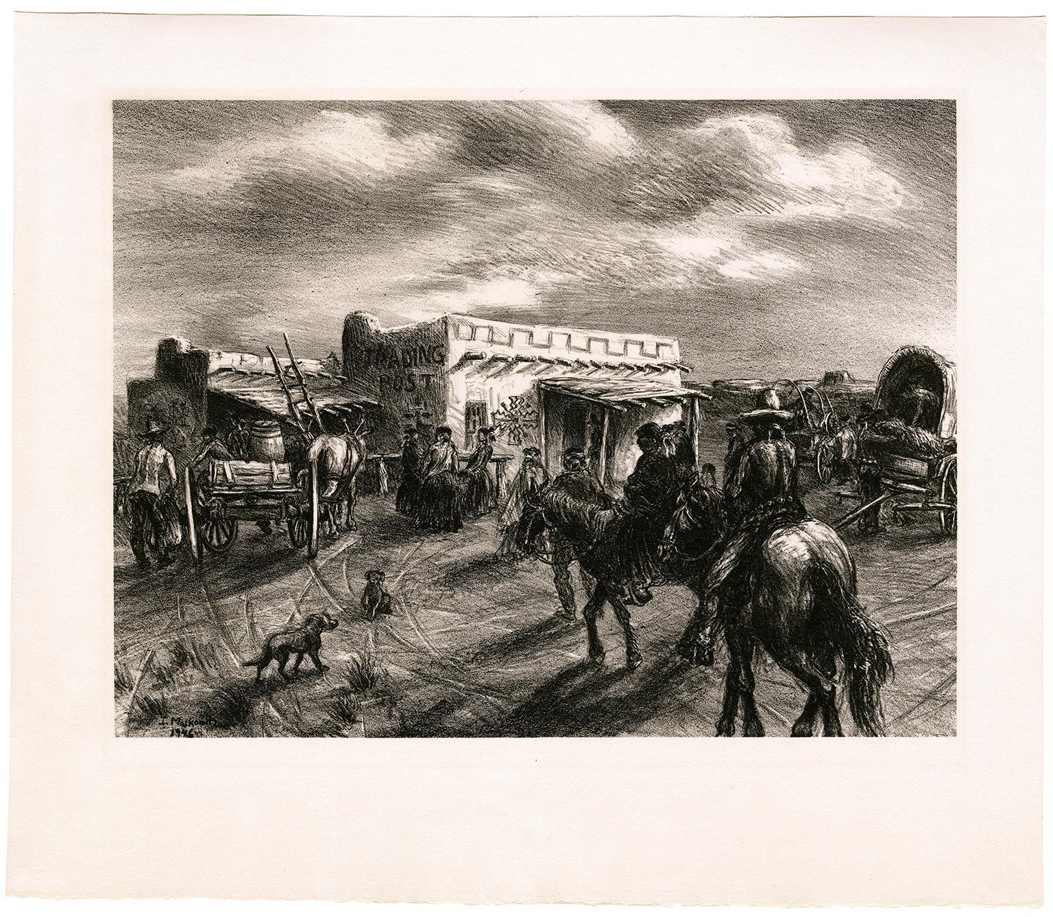 'Navajo Trading Post' — 1940s Southwest Regionalism - Print by Ira Moskowitz