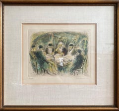 Reading the Torah, Modern Hand Colored Etching by Ira Moskowitz
