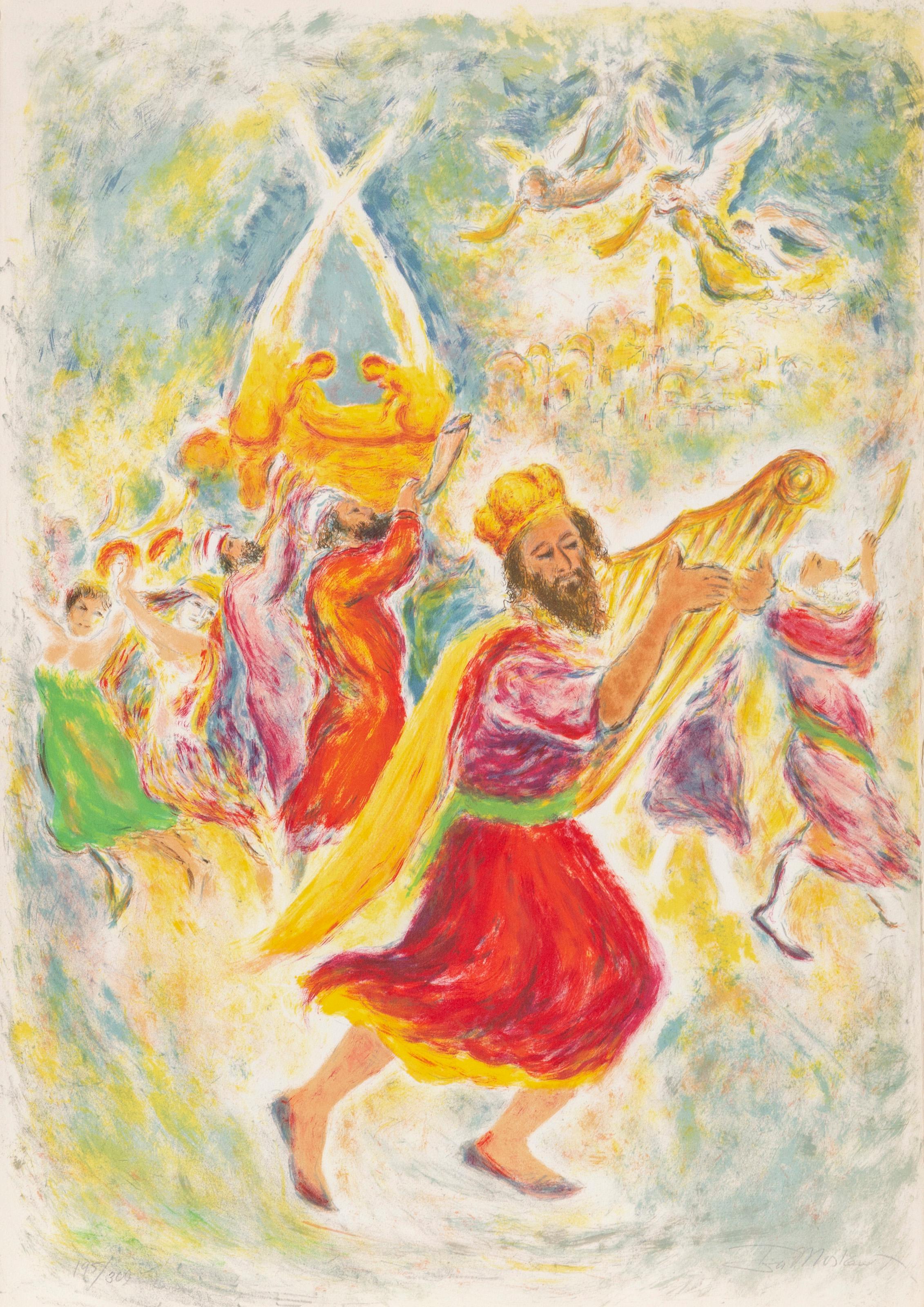  Ira Moskowitz, Polish/American (1912 - 2001) -  Victory, Year: 1972, Medium: Lithograph, signed and numbered in pencil, Edition: 300, Size: 29.5  x 21 in. (74.93  x 53.34 cm), Description: Ira Moskowitz's colorful representation of the Song of