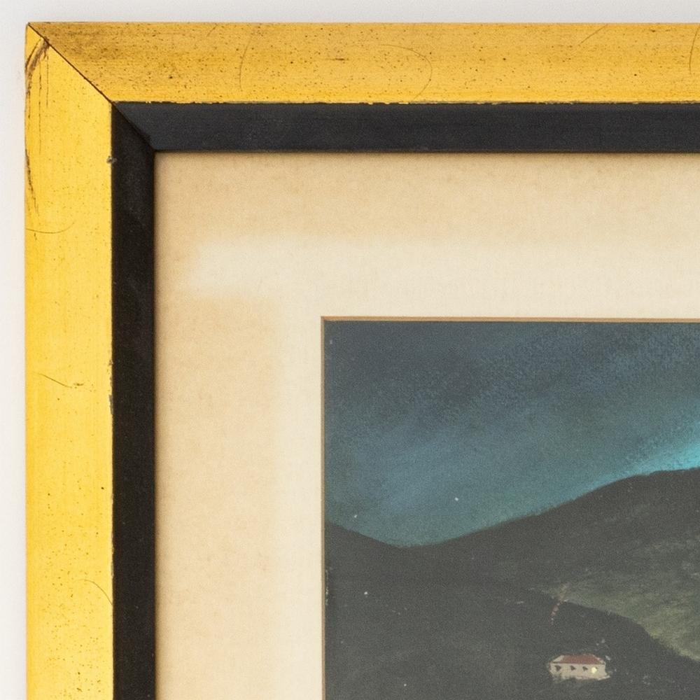 Ira Smith (americano, 1915-1992), Scena di porto, acquerello su carta con dettagli a pastello, firmato in basso a destra, cornice in legno dorato. Immagine: 14,5