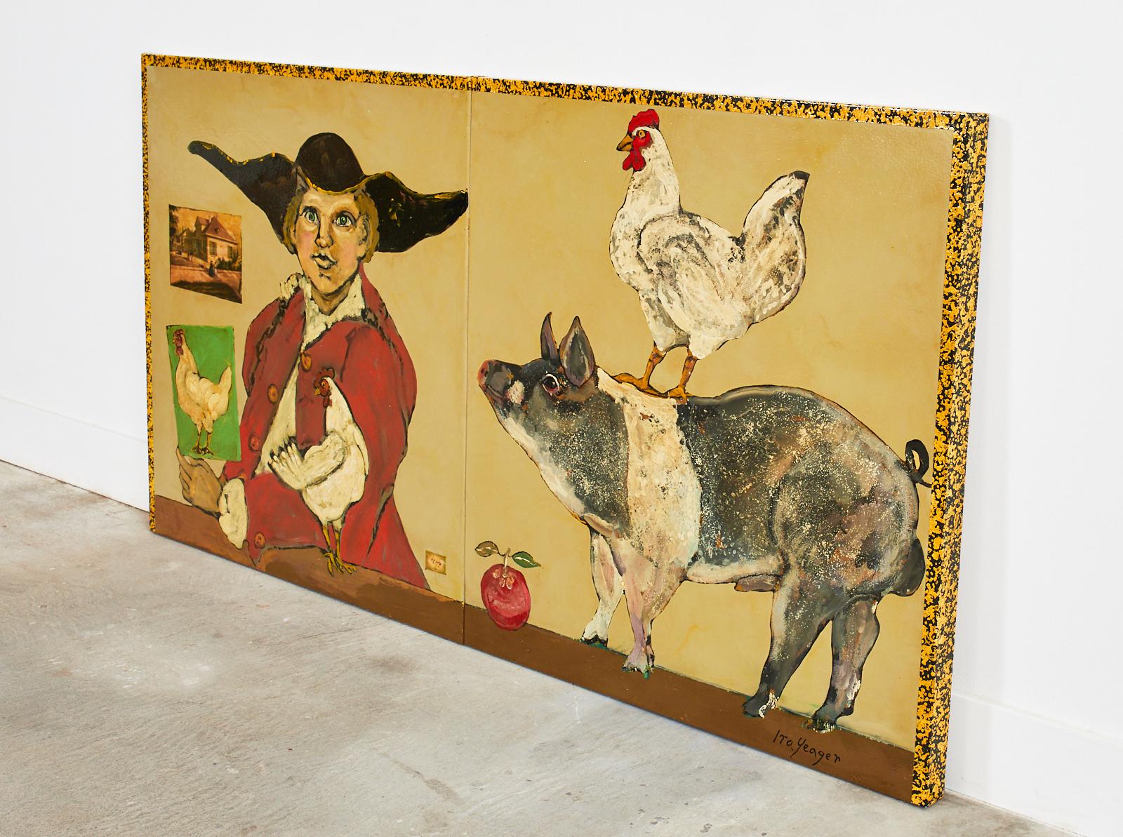 20ième siècle Ira Yeager, homme du XVIIIe sicle avec animaux de ferme, France en vente