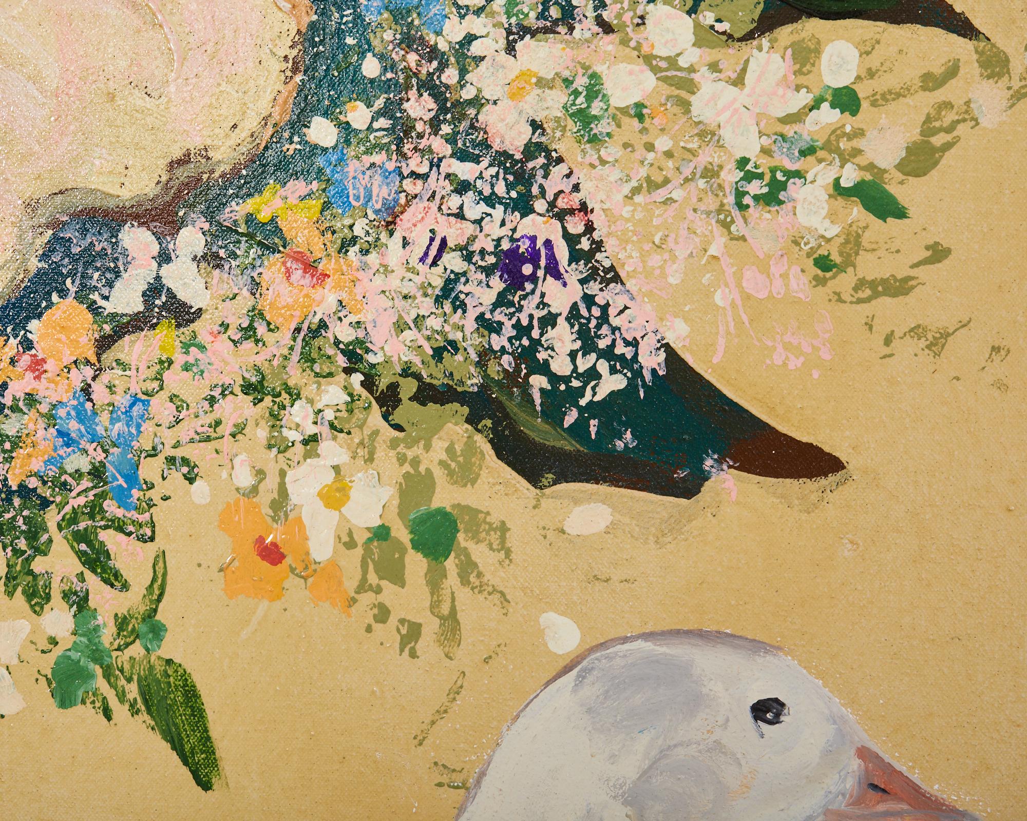 Ira Yeager Floral Still Life Painting with Ducks 4