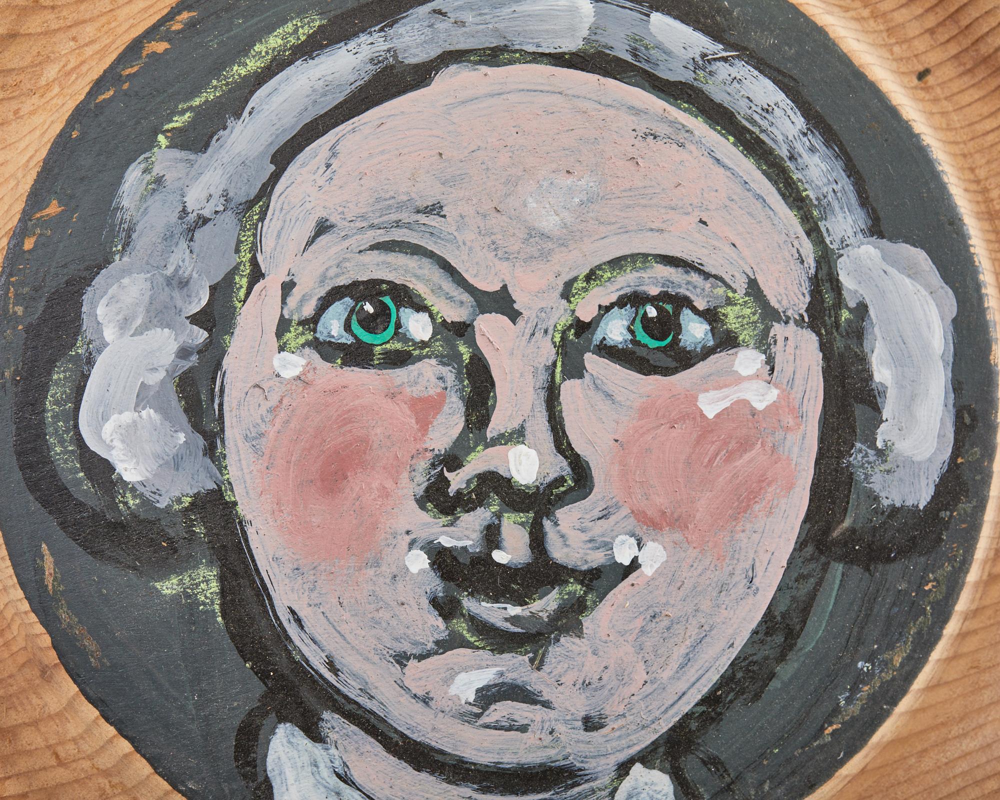 Painted Ira Yeager Folk Art Portrait Painting on Spruce Plate