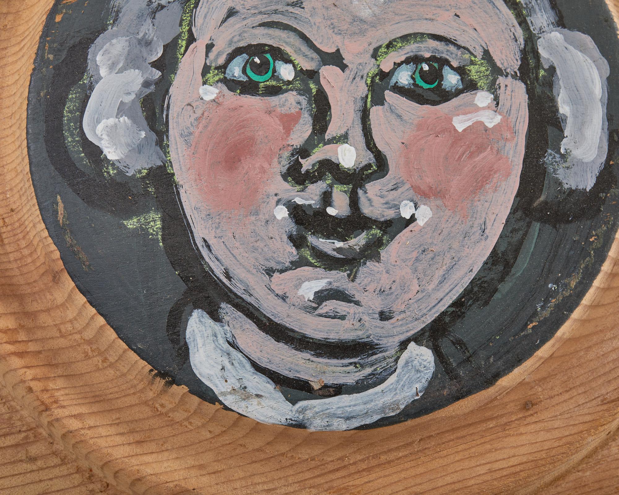 Ira Yeager Folk Art Portrait Painting on Spruce Plate In Good Condition In Rio Vista, CA