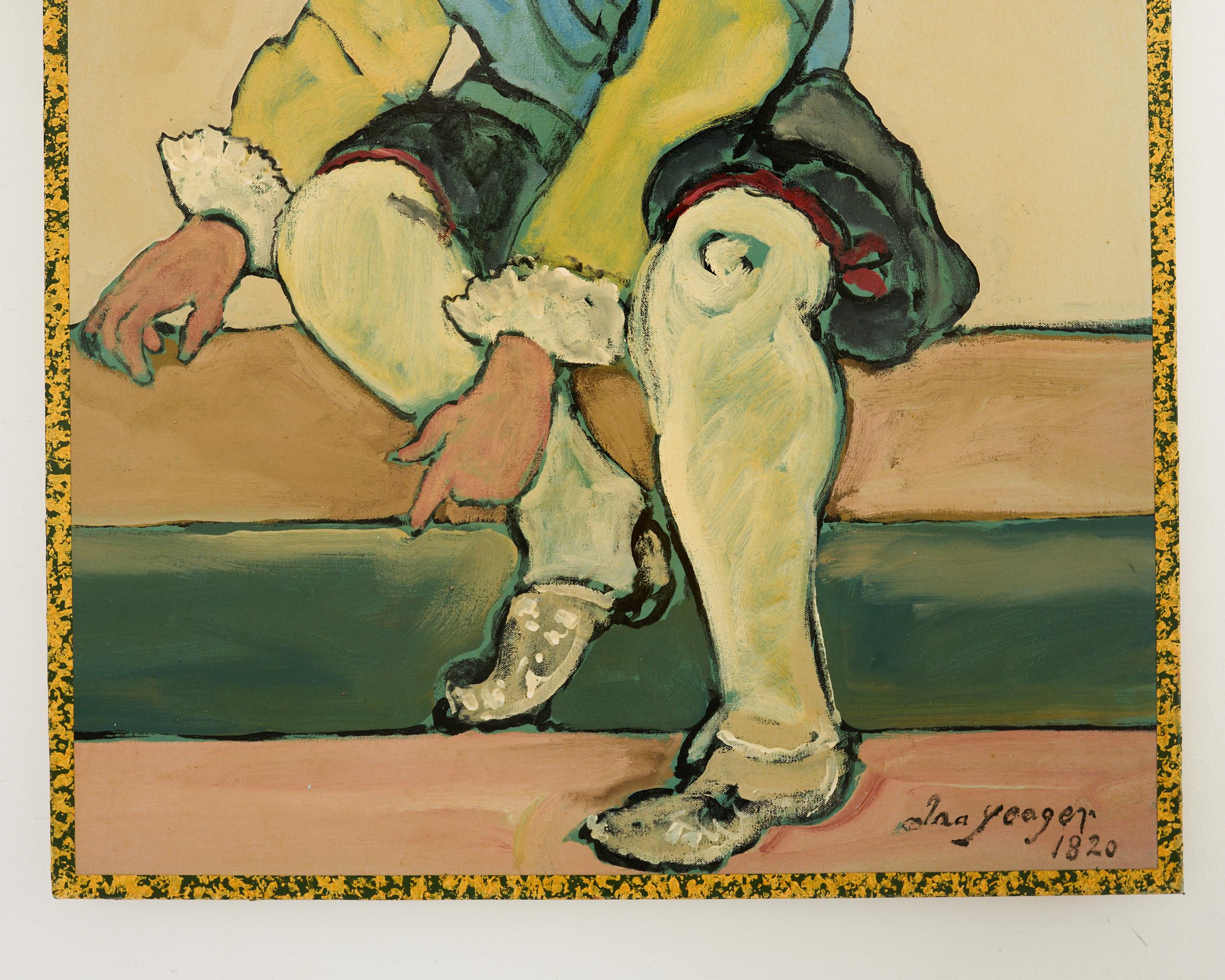 Fatto a mano Dipinto di Ira Yeager raffigurante una ballerina in costume del XIX secolo in vendita