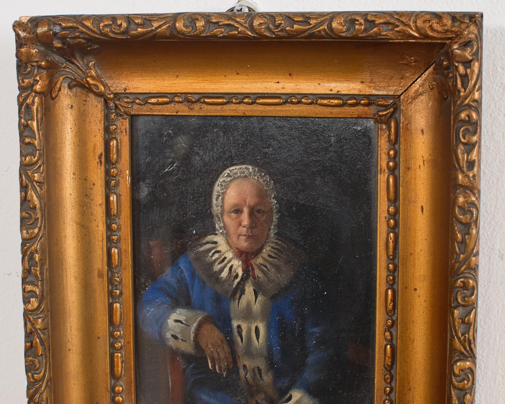 Américain Portrait d'une femme en bleu et en hermine Ira Yeager en vente