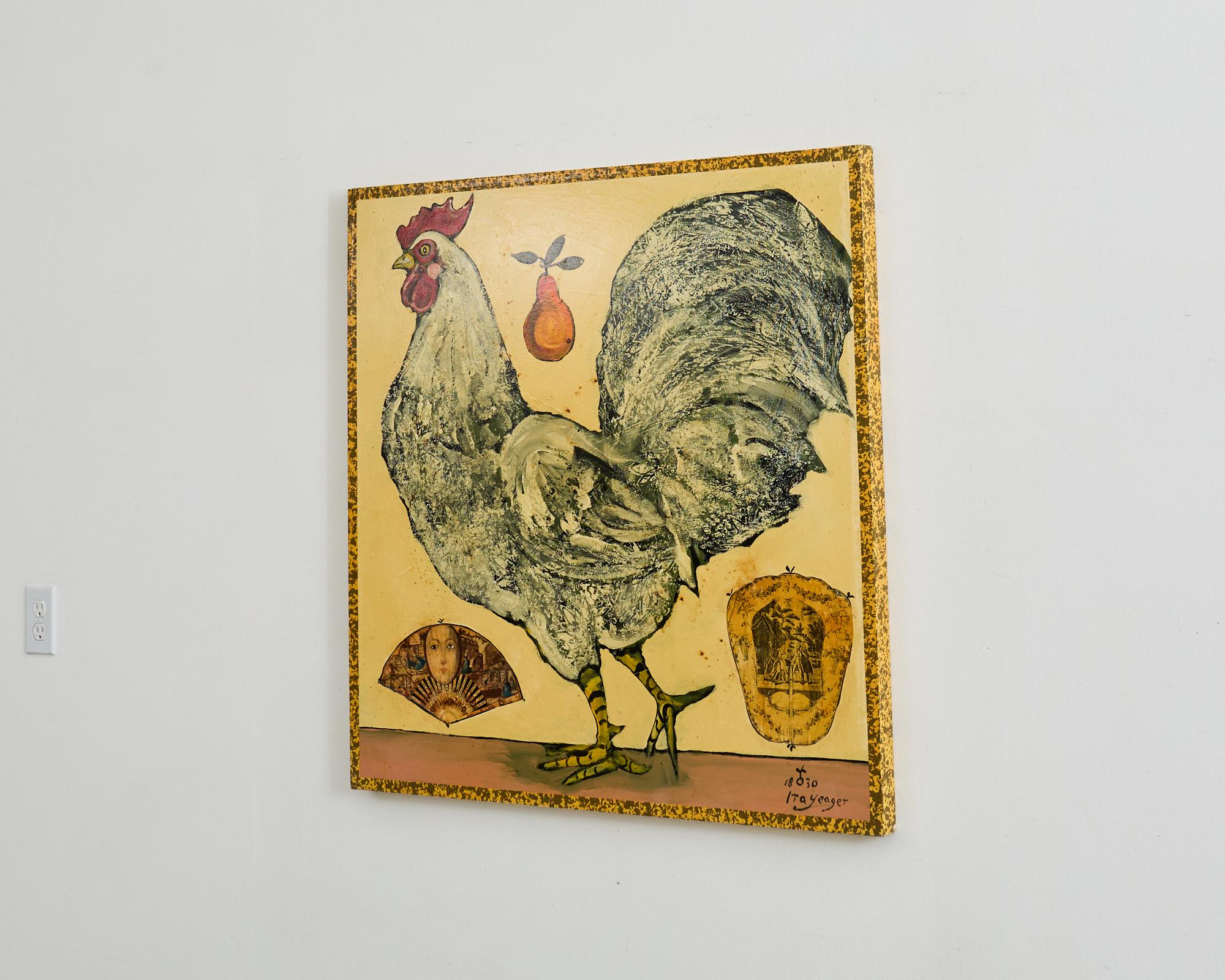 Hand-Painted Ira Yeager Rooster 2008 Oil on Canvas Painting For Sale