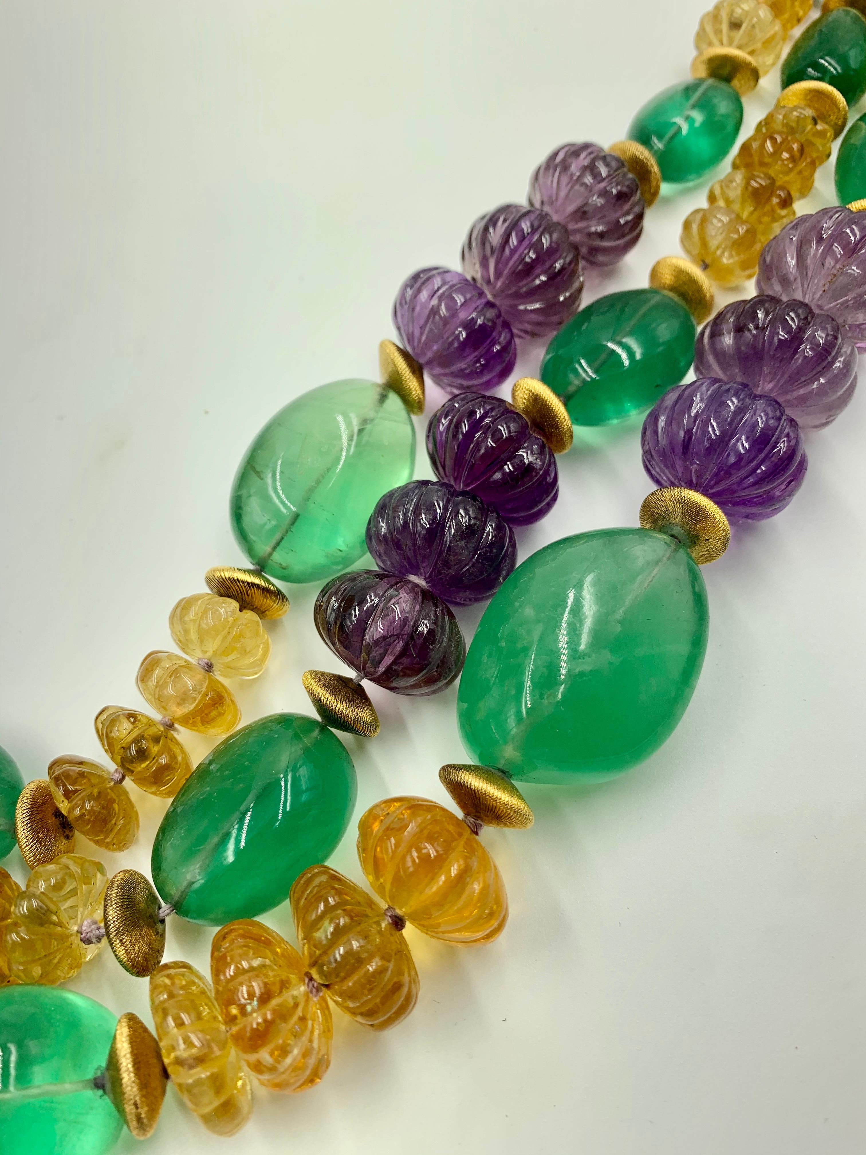 Vintage Iradj Moini Amethyst, Citrine, Fluorite and Gold-Plated Bead Necklace 1