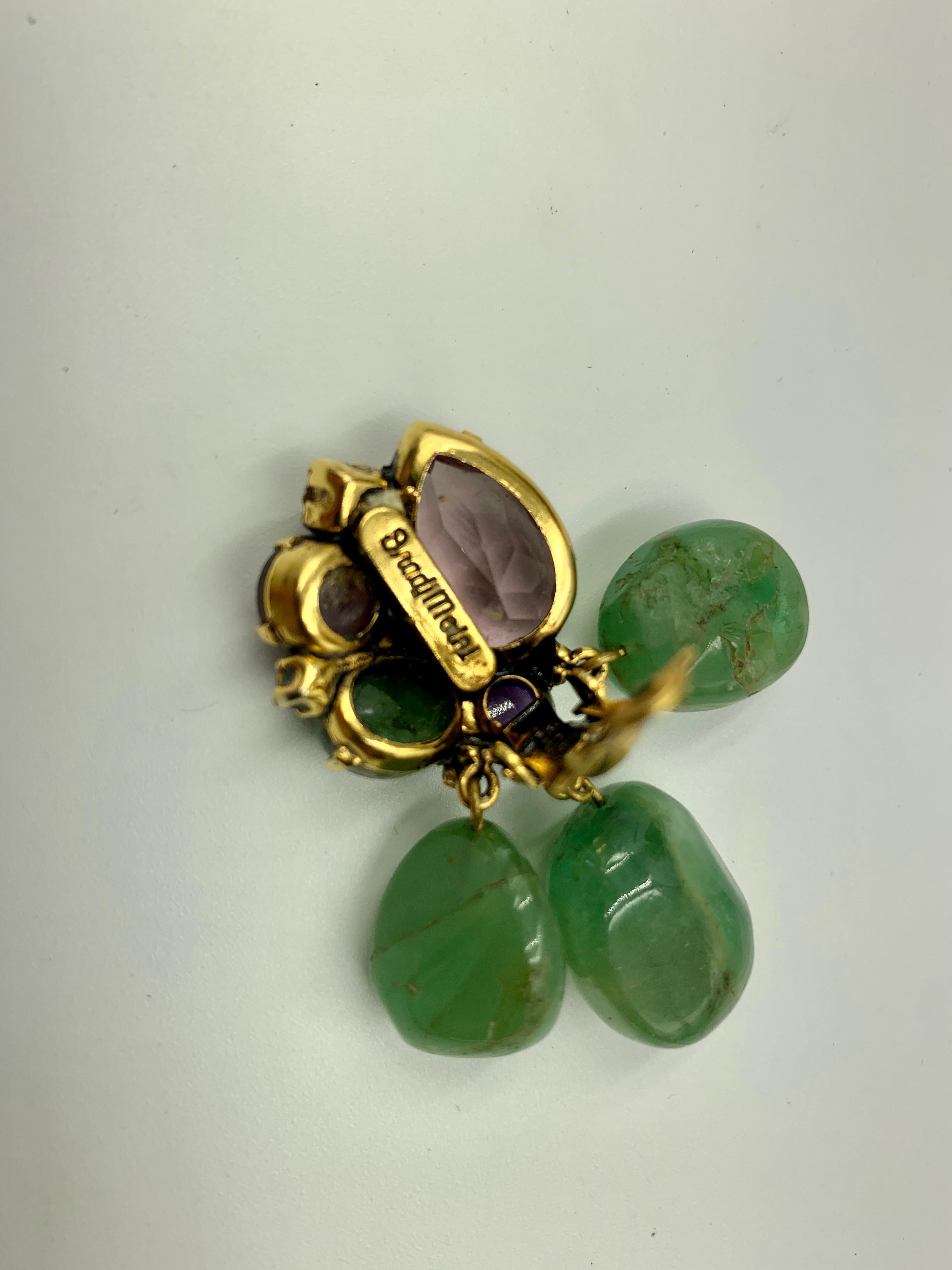 Cabochon Vintage Iradj Moini Amethyst, Fluorite and Crystal Ear Clips, late 20th Century