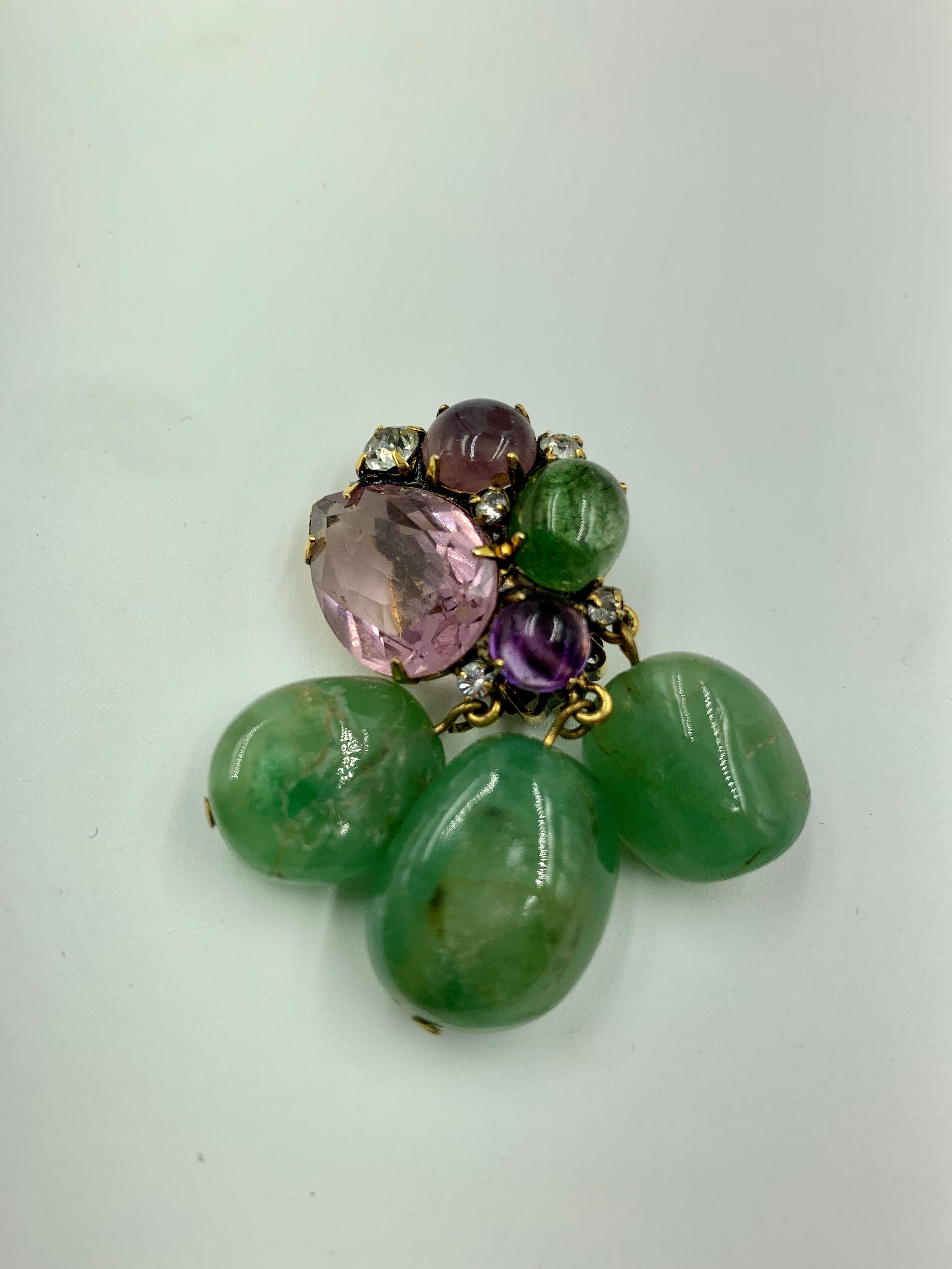 Vintage Iradj Moini Amethyst, Fluorite and Crystal Ear Clips, late 20th Century In Good Condition In New York, NY