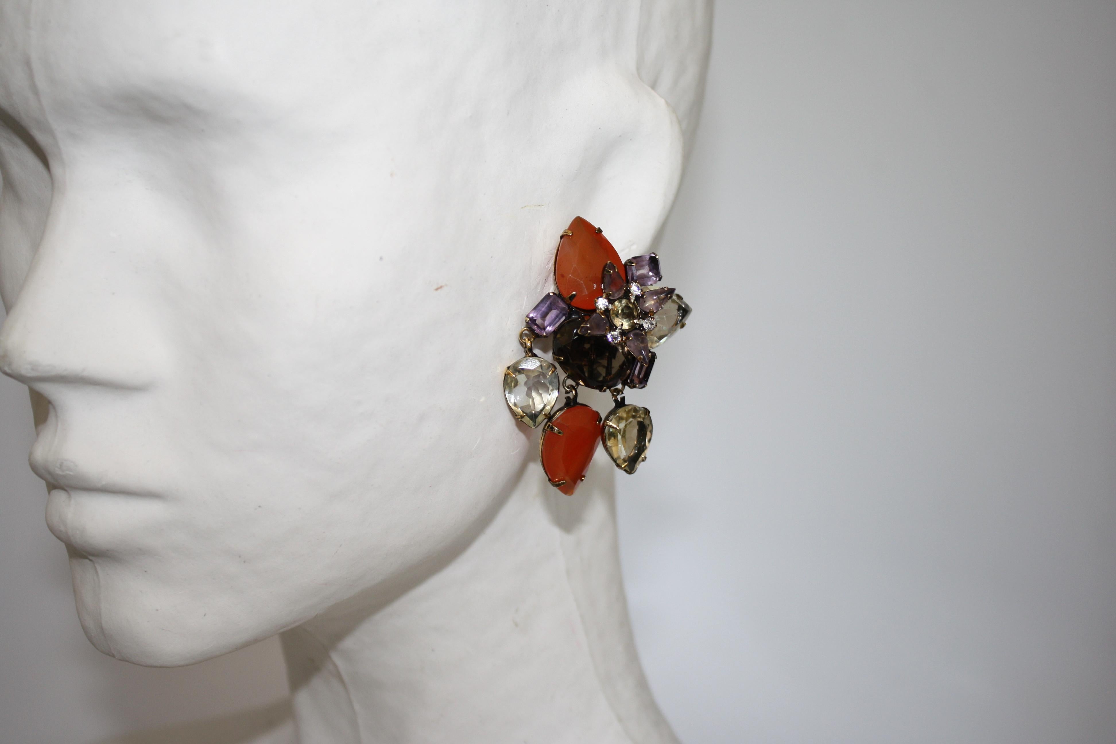 Iradj Moini Carnelian, Amethyst, and Smoky Quartz Clips In Excellent Condition In Virginia Beach, VA