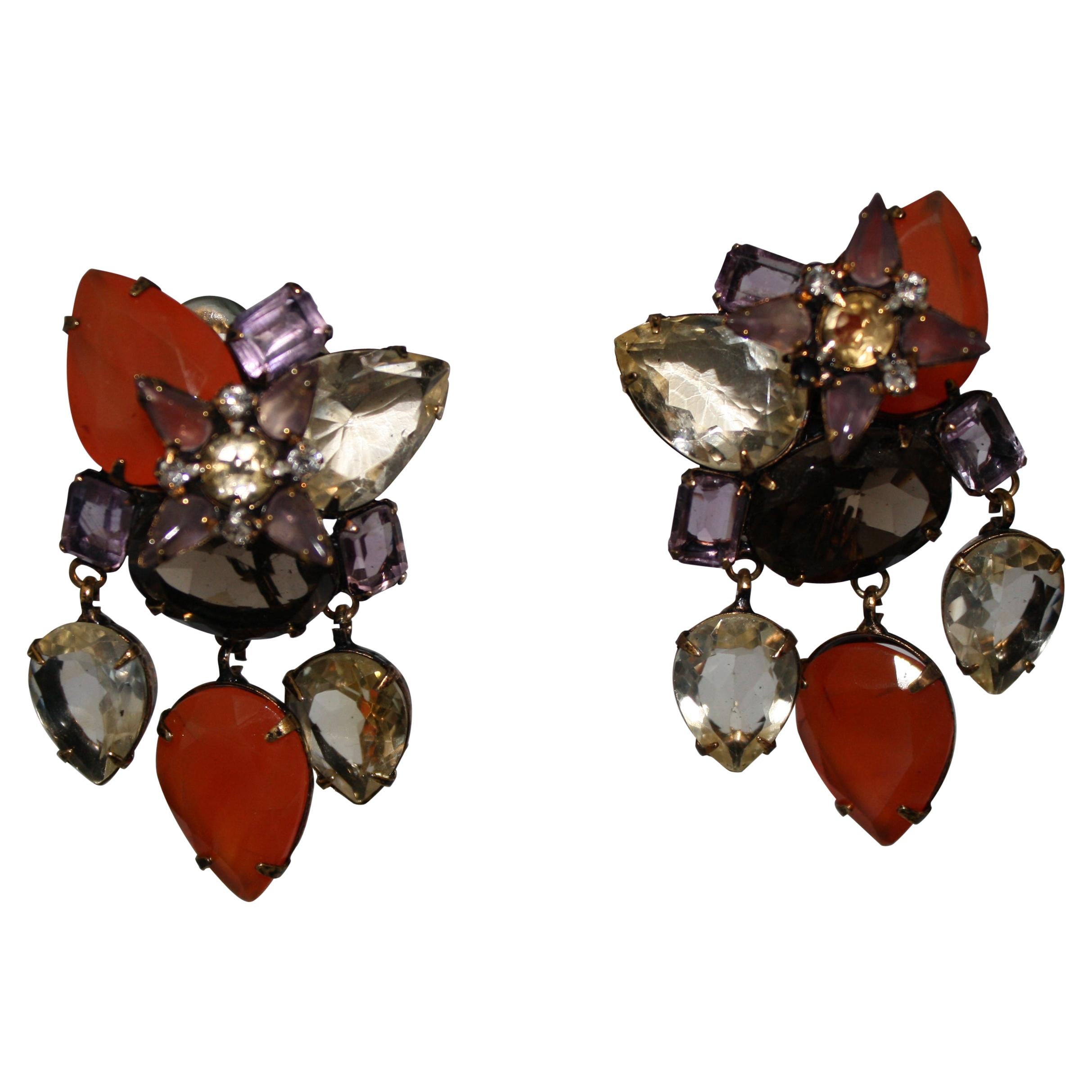 Iradj Moini Carnelian, Amethyst, and Smoky Quartz Clips