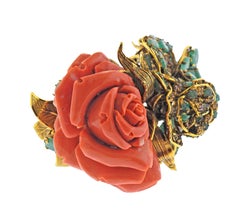 Iradj Moini Bracelet sculpté en corail, émeraude, améthyste et citrine