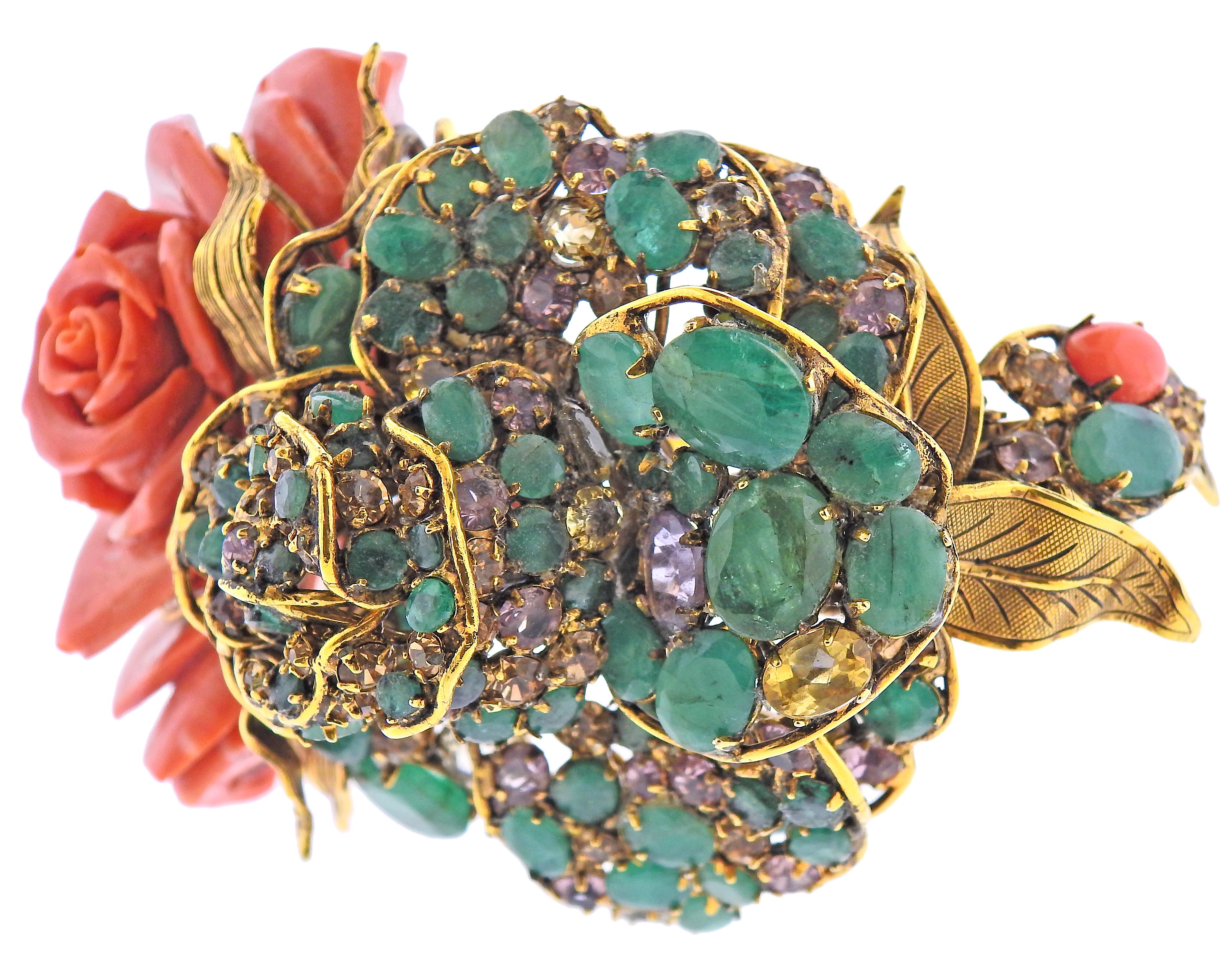 Oval Cut Iradj Moini Carved Coral Emerald Amethyst Citrine Bracelet