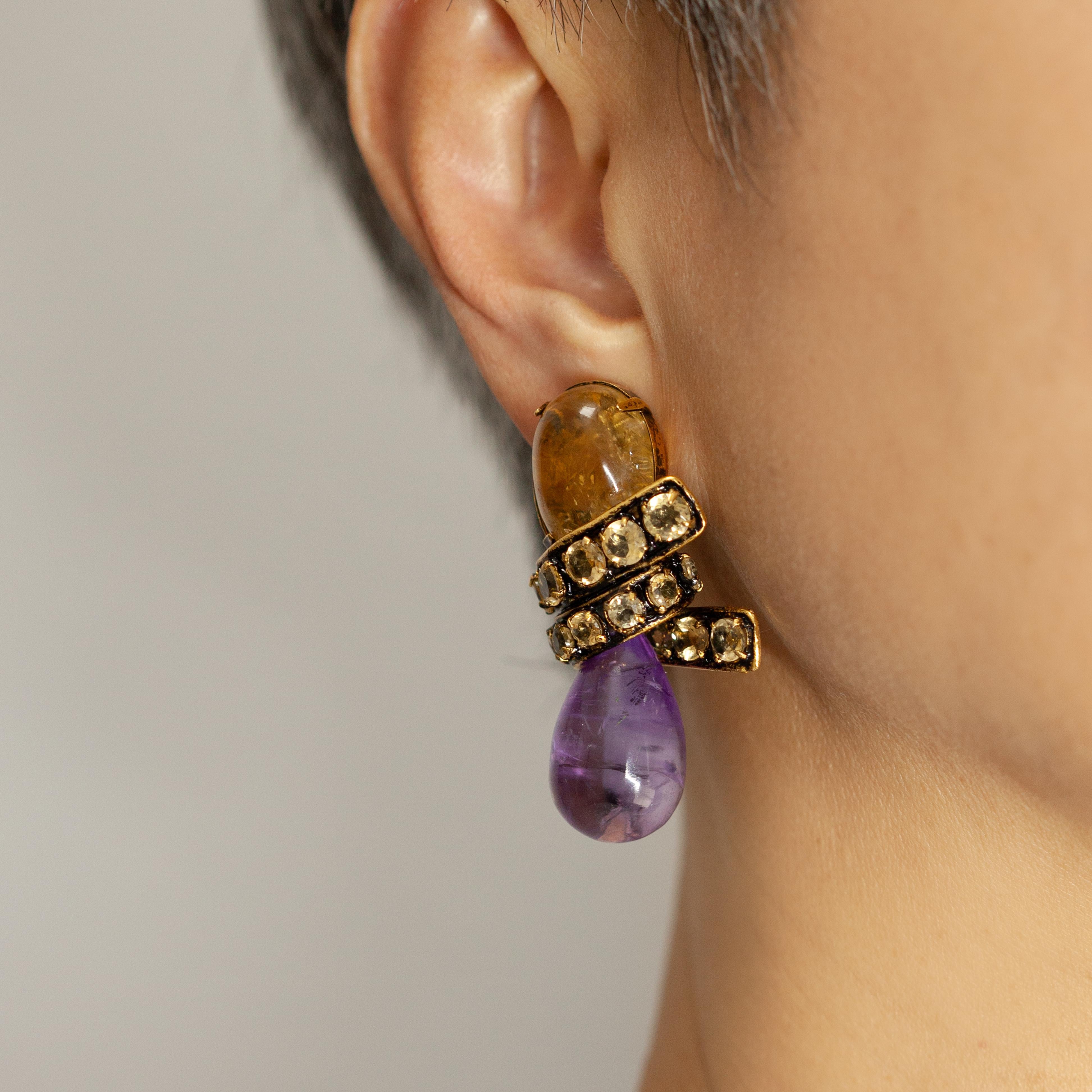 Cabochon Iradj Moini Citrine and Amethyst Drop Earrings