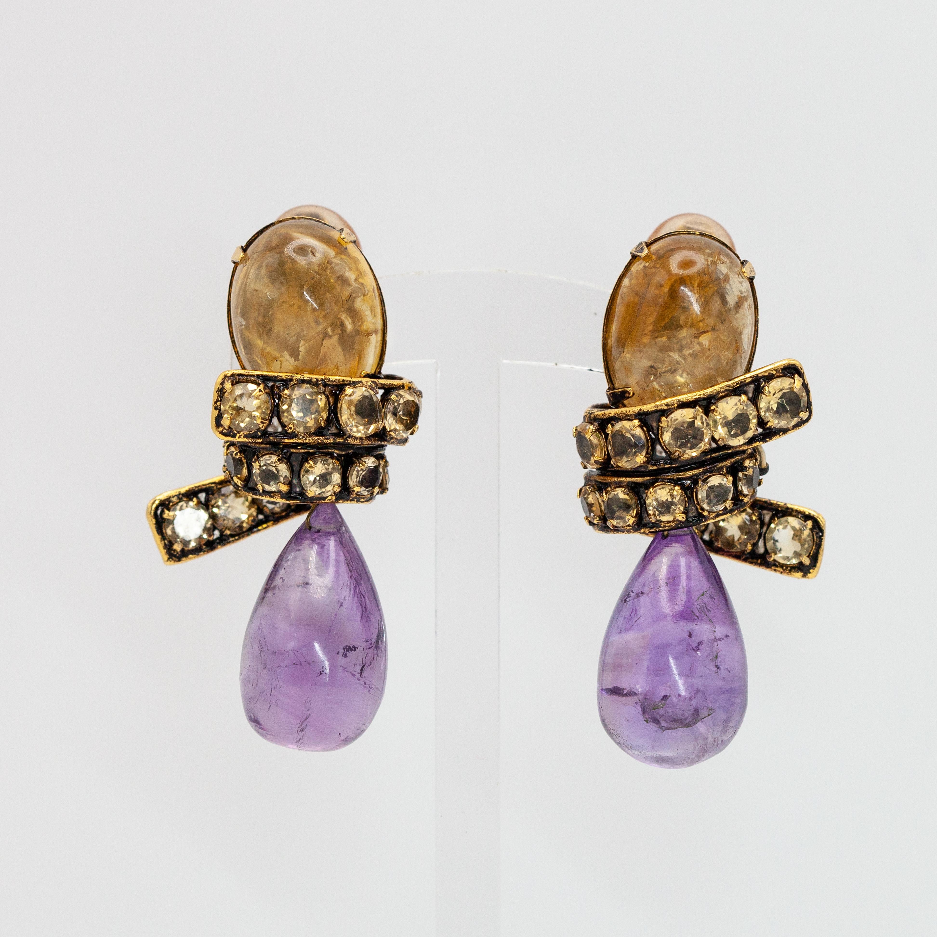 Women's or Men's Iradj Moini Citrine and Amethyst Drop Earrings