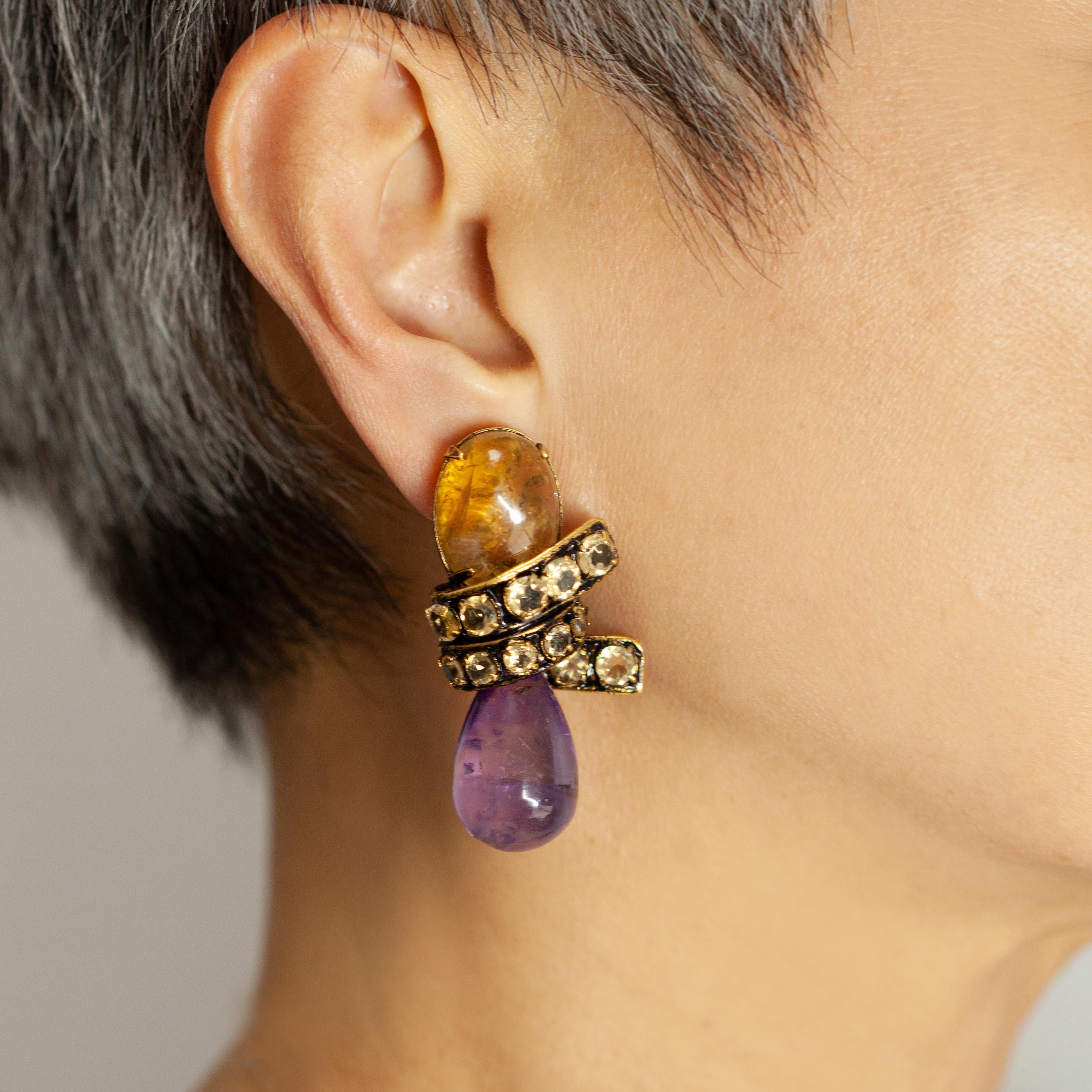 Iradj Moini Citrine and Amethyst Drop Earrings 1