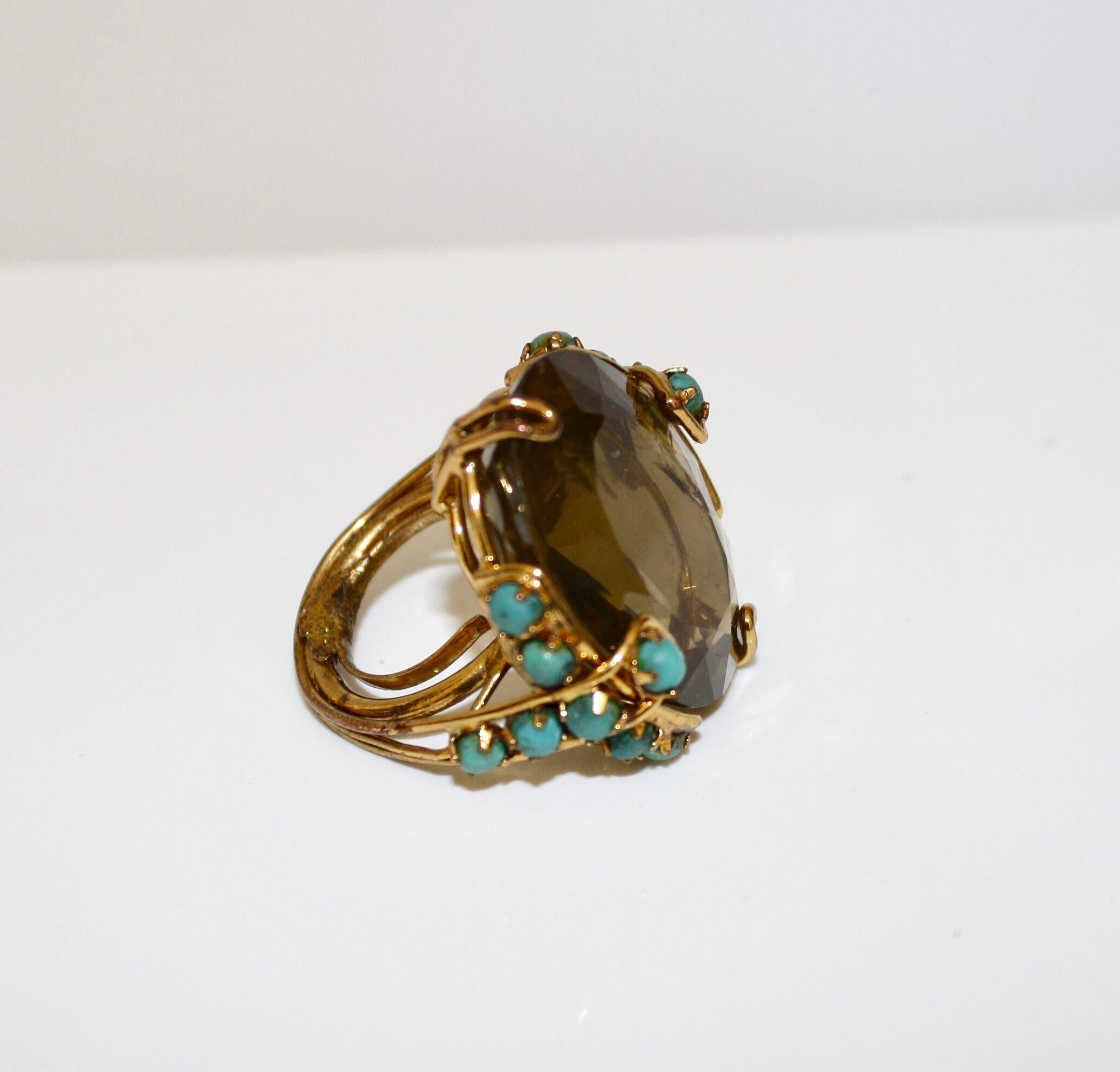 Iradj Moini Citrine and Turquoise Adjustable Cocktail Ring In Excellent Condition In Virginia Beach, VA