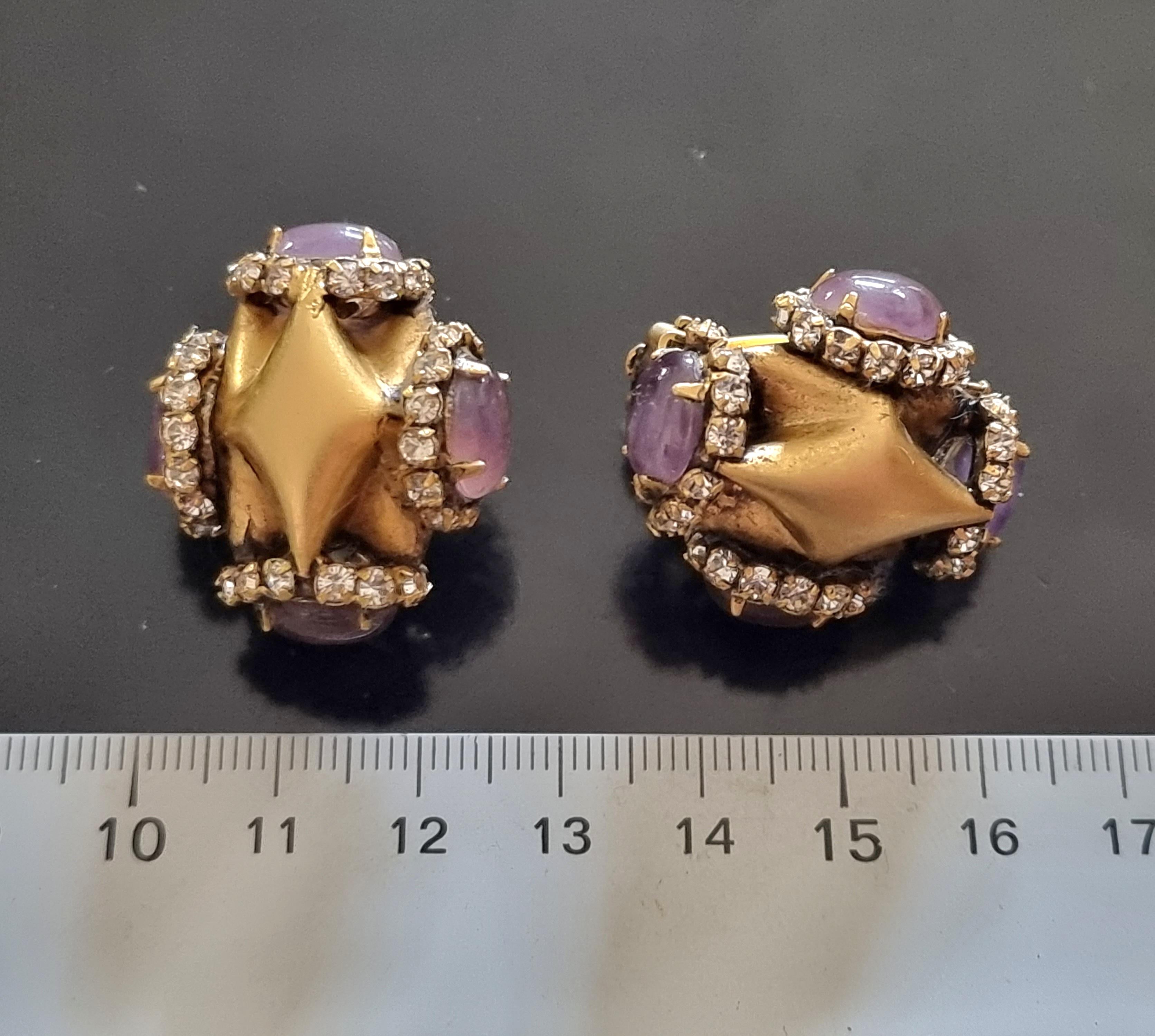 Iradj Moini, Clip-on EARRINGS, vintage, glass cabochons, rhinestones For Sale 8