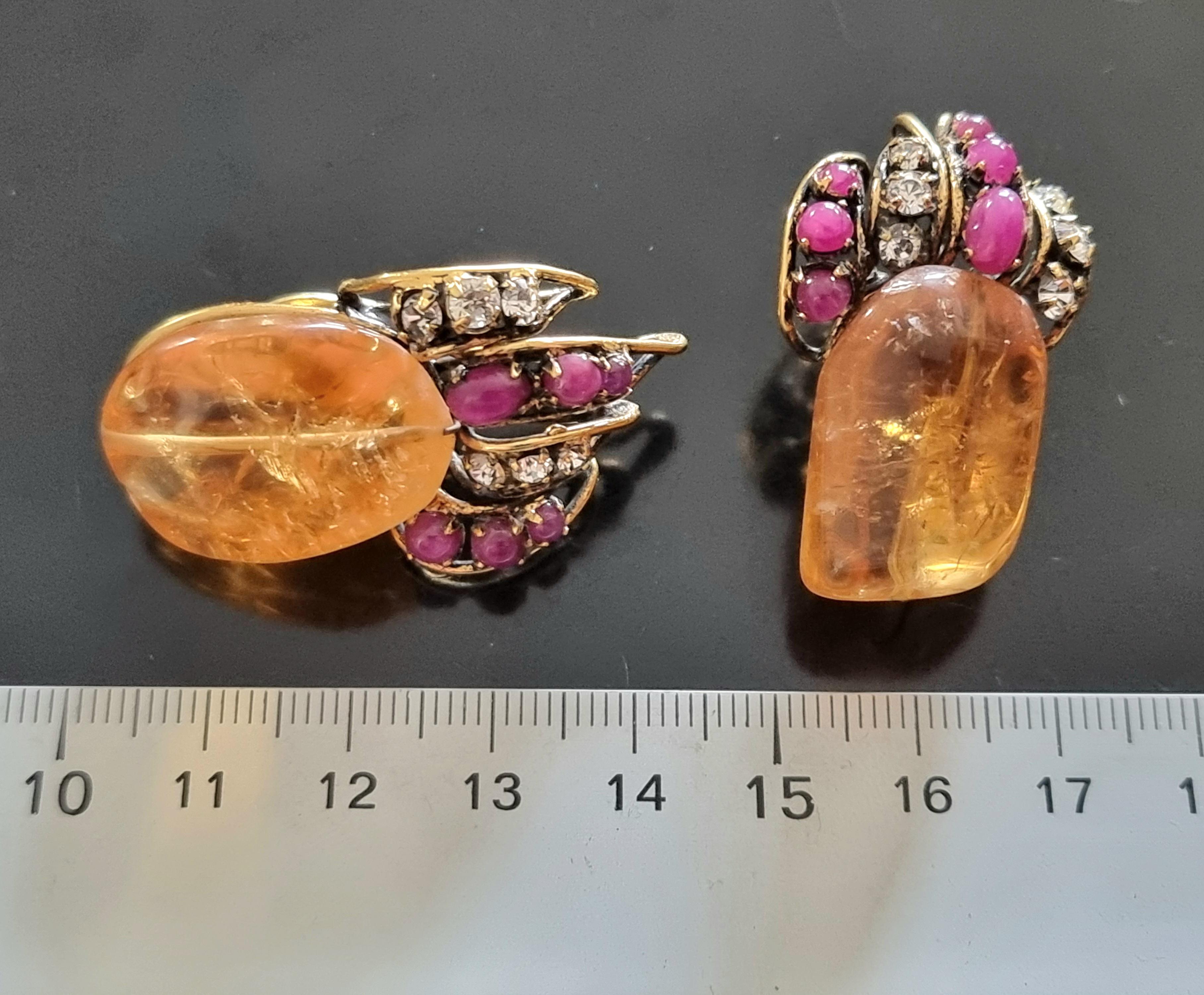 Iradj Moini, Clip-on EARRINGS, vintage, glass cabochons, rhinestones For Sale 9