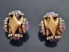 Iradj Moini, Clip-on EARRINGS, vintage, glass cabochons, rhinestones