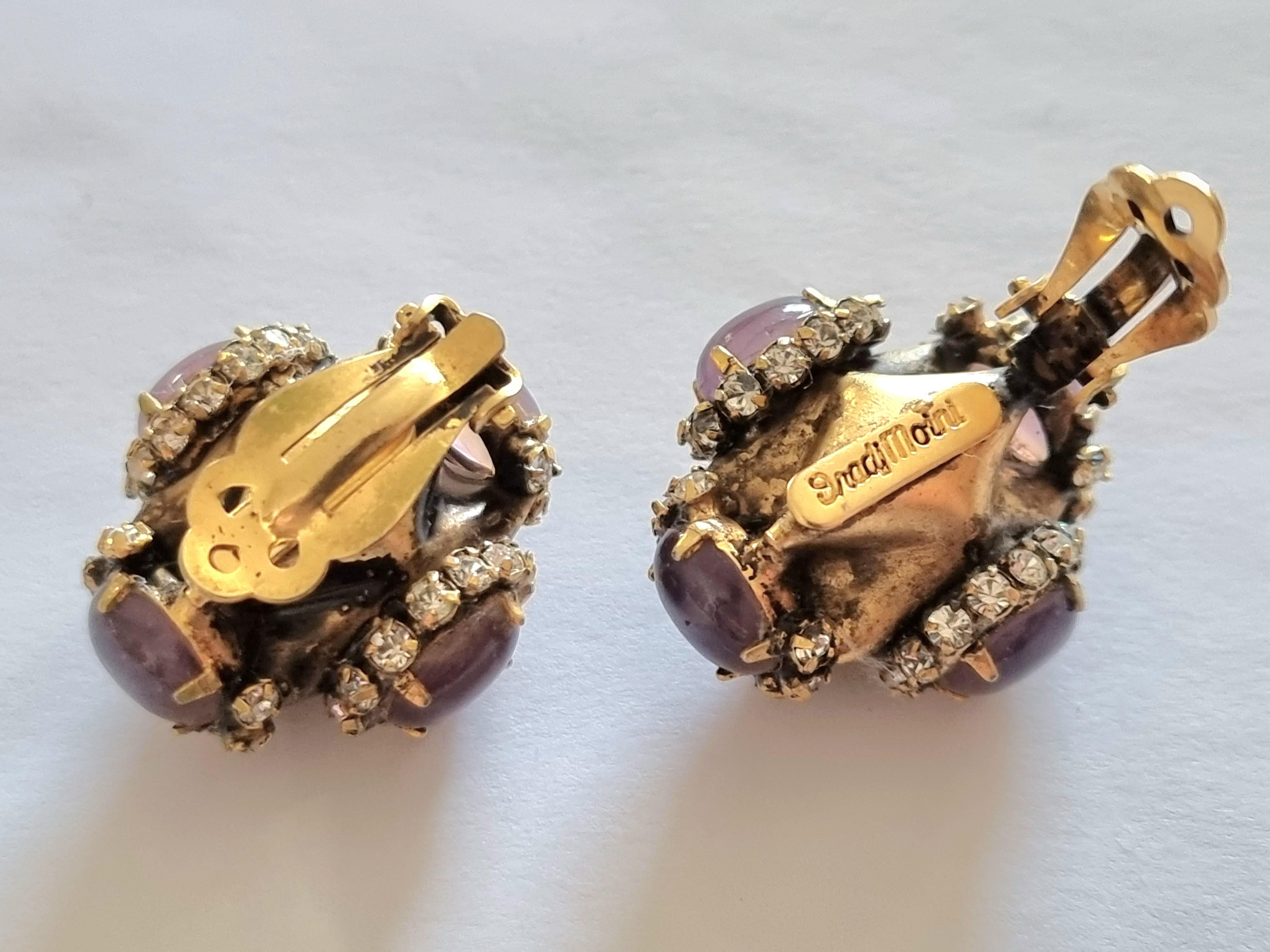 Iradj Moini, Clip-on EARRINGS, vintage, glass cabochons, rhinestones For Sale 3