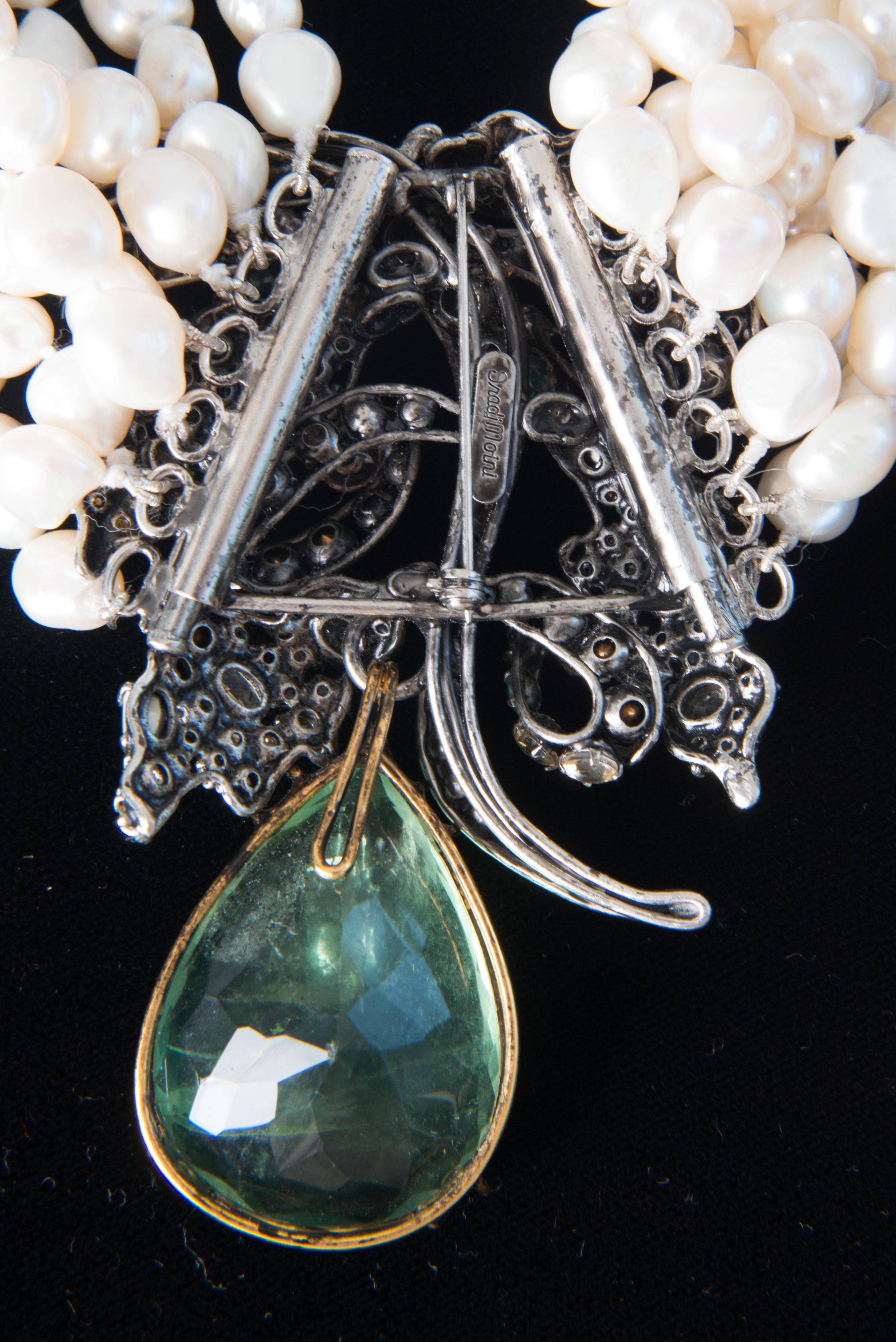 Iradj Moini Emerald tone Gemstone Pearl Necklace For Sale 2