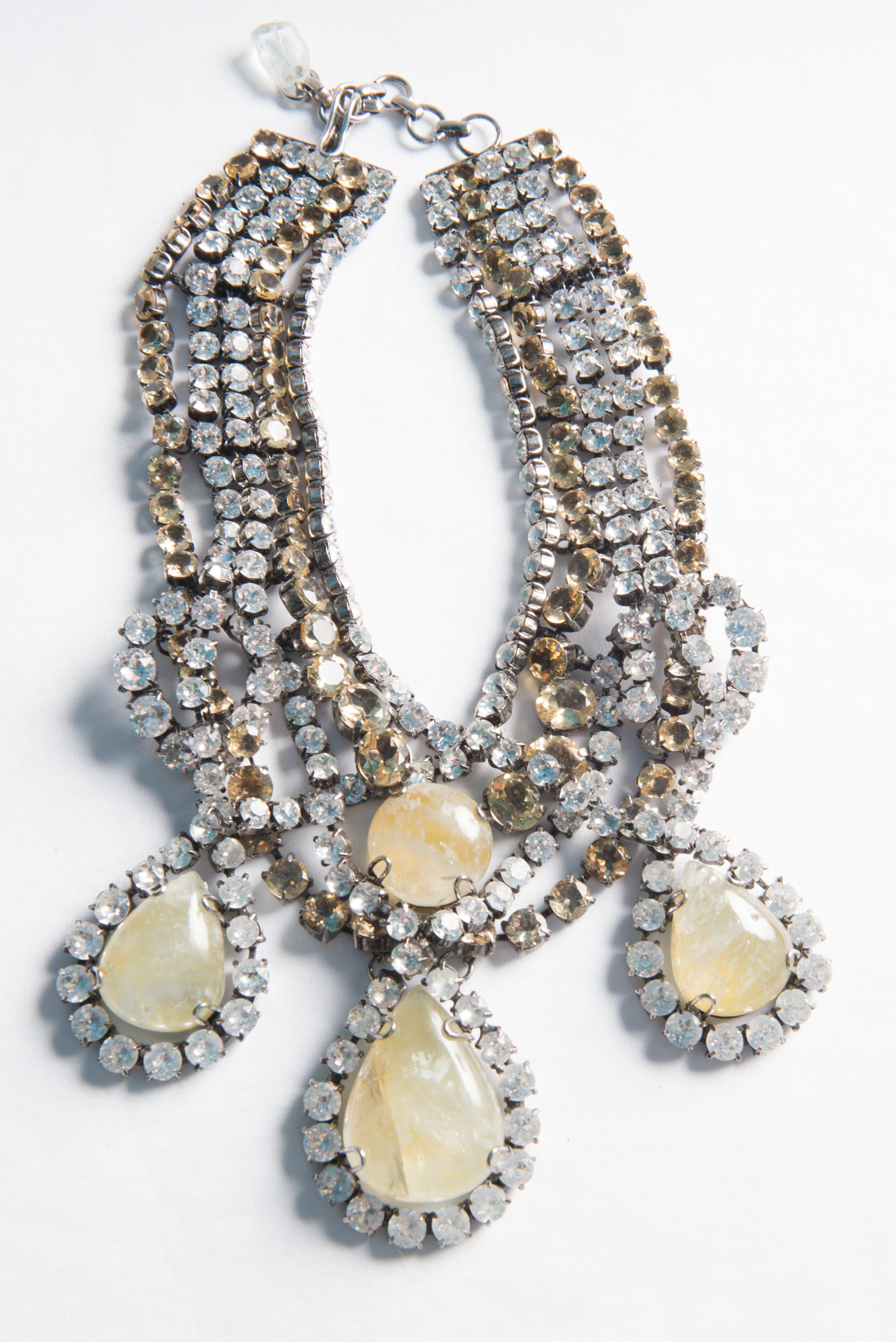 Brilliant Cut Iradj Moini Gemstone Crystal Necklace and Earring Set For Sale