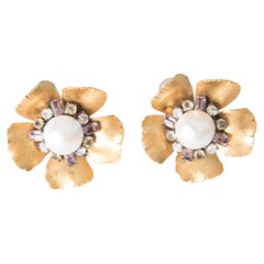 Iradj Moini Gold Flower Pearl Earrings