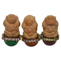 Iradj Moini Hear-No-Evil, See-No-Evil, Speak-No-Evil Monkey Brooch Set