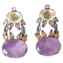 Iradj Moini Large Horizontal Oval Amethyst Cabochon Dangle Earrings