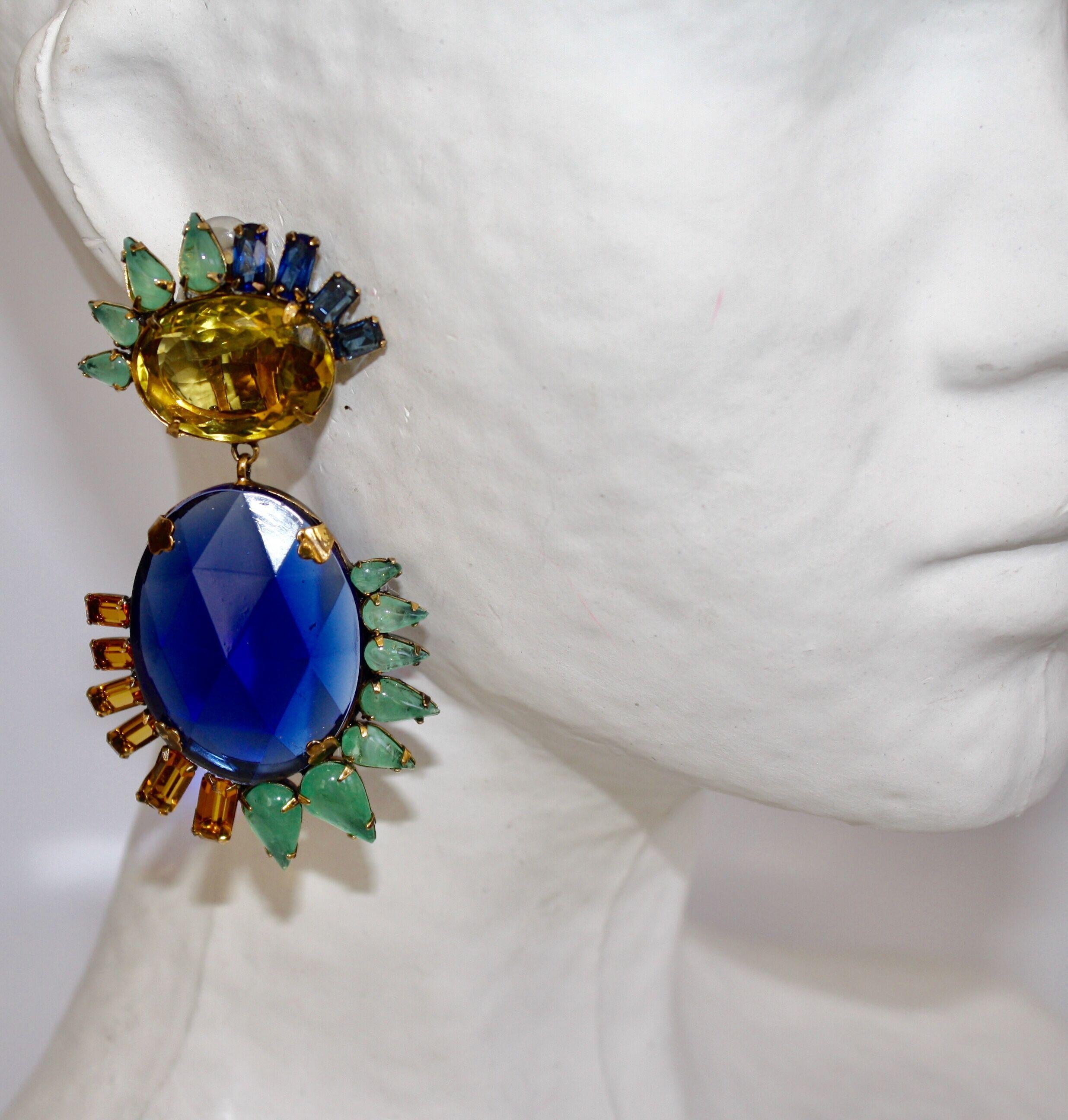 Women's Iradj Moini Lemon Quartz and Vintage Sapphire Clip Earrings 
