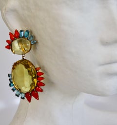 Iradj Moini Lemon Quartz, Aqua Crystal and Faux Coral Clips