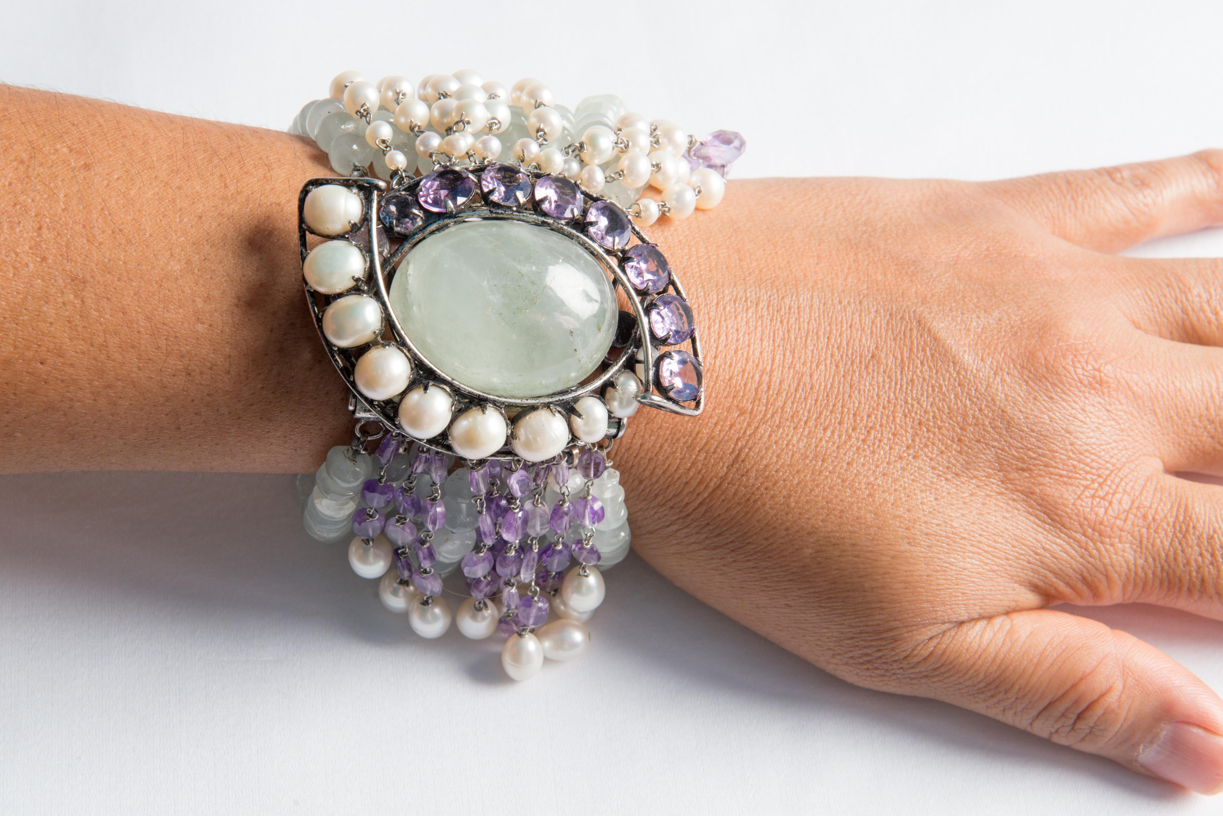 Women's Iradj Moini light green gemstone, amethyst bracelet For Sale