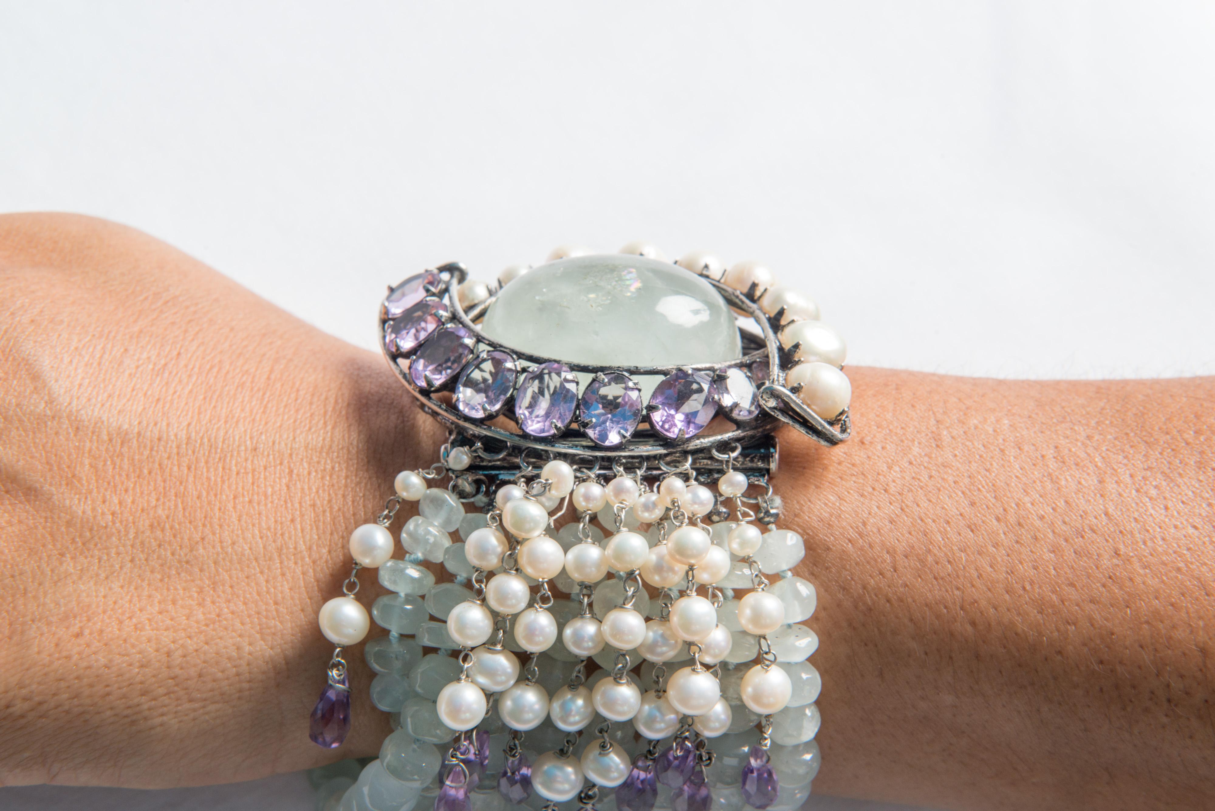 Iradj Moini light green gemstone, amethyst bracelet For Sale 4
