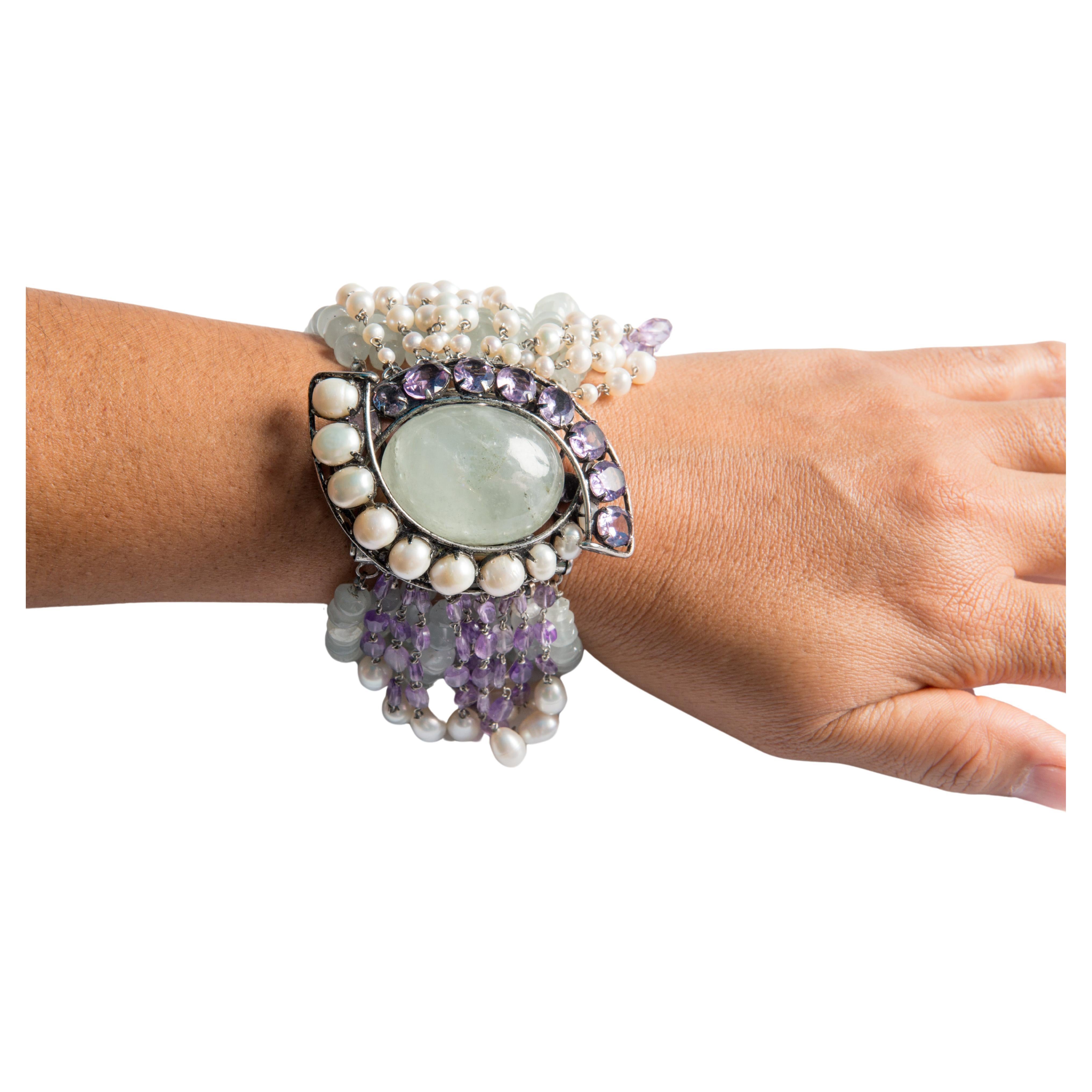 Iradj Moini light green gemstone, amethyst bracelet For Sale