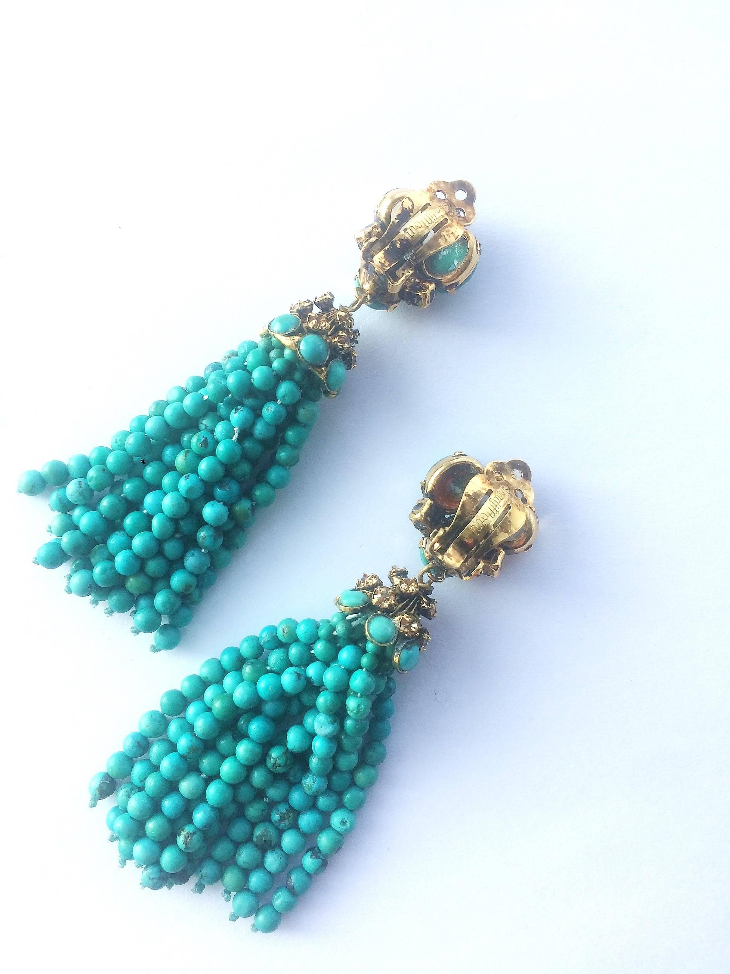 Iradj Moini long turquoise and citrine tassel earrings, 1990s/2000. 2